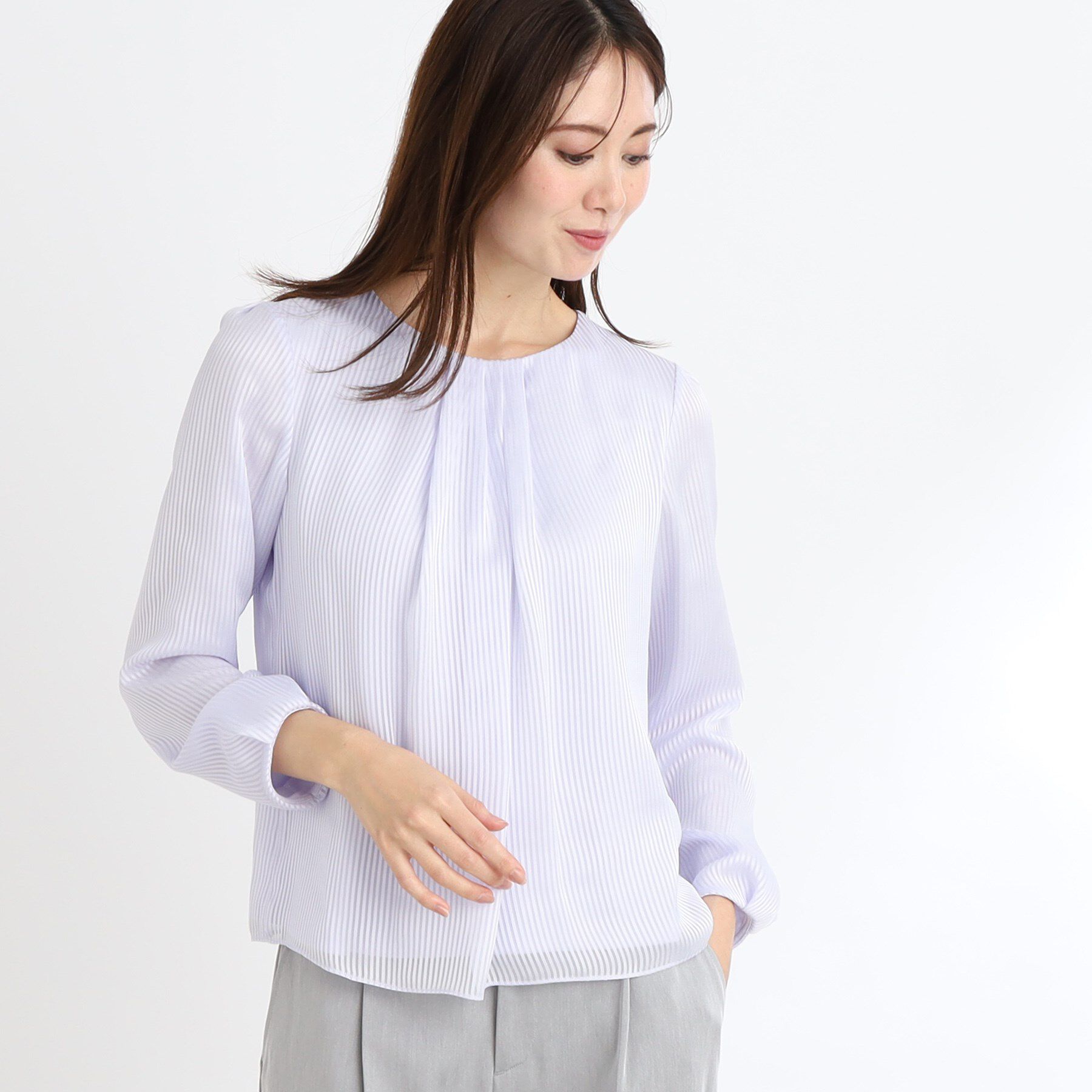Reflect「【手洗い可】シアーシャドーストライプブラウス」|シャツ・ブラウス|