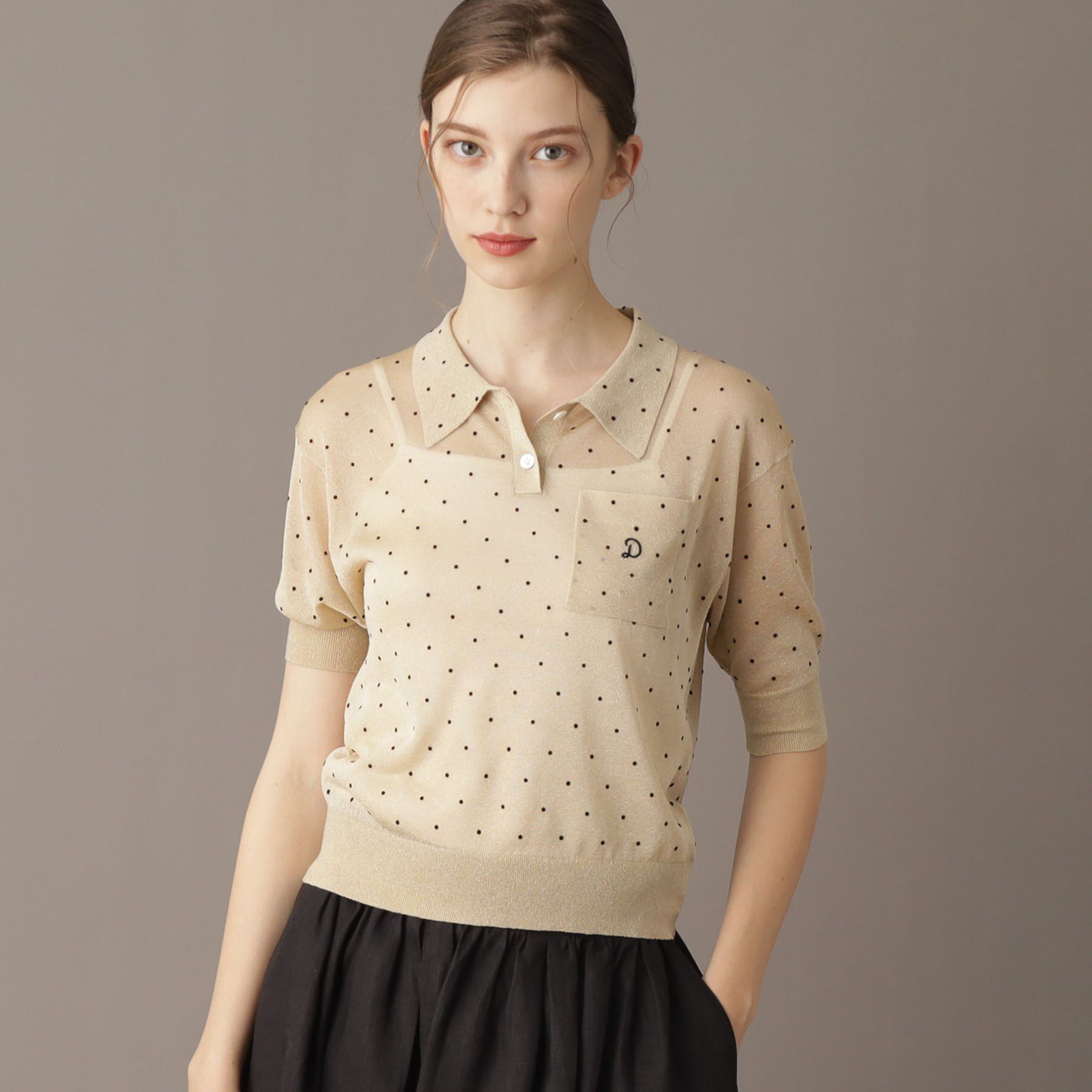 DRESSTERIOR「【大人百花春号掲載 モデル美香さん着用】ドットシアーポロニット」|ポロシャツ|