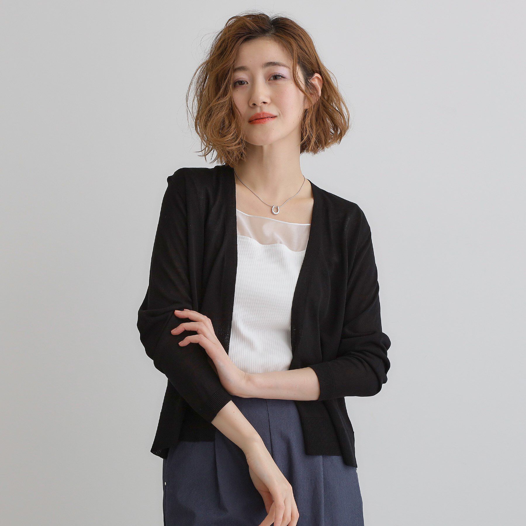 grove「【接触冷感/UVカットetc】夏に嬉しい機能付き！ベーシックショートカーディガン」|カーディガン|ブラック(019)
