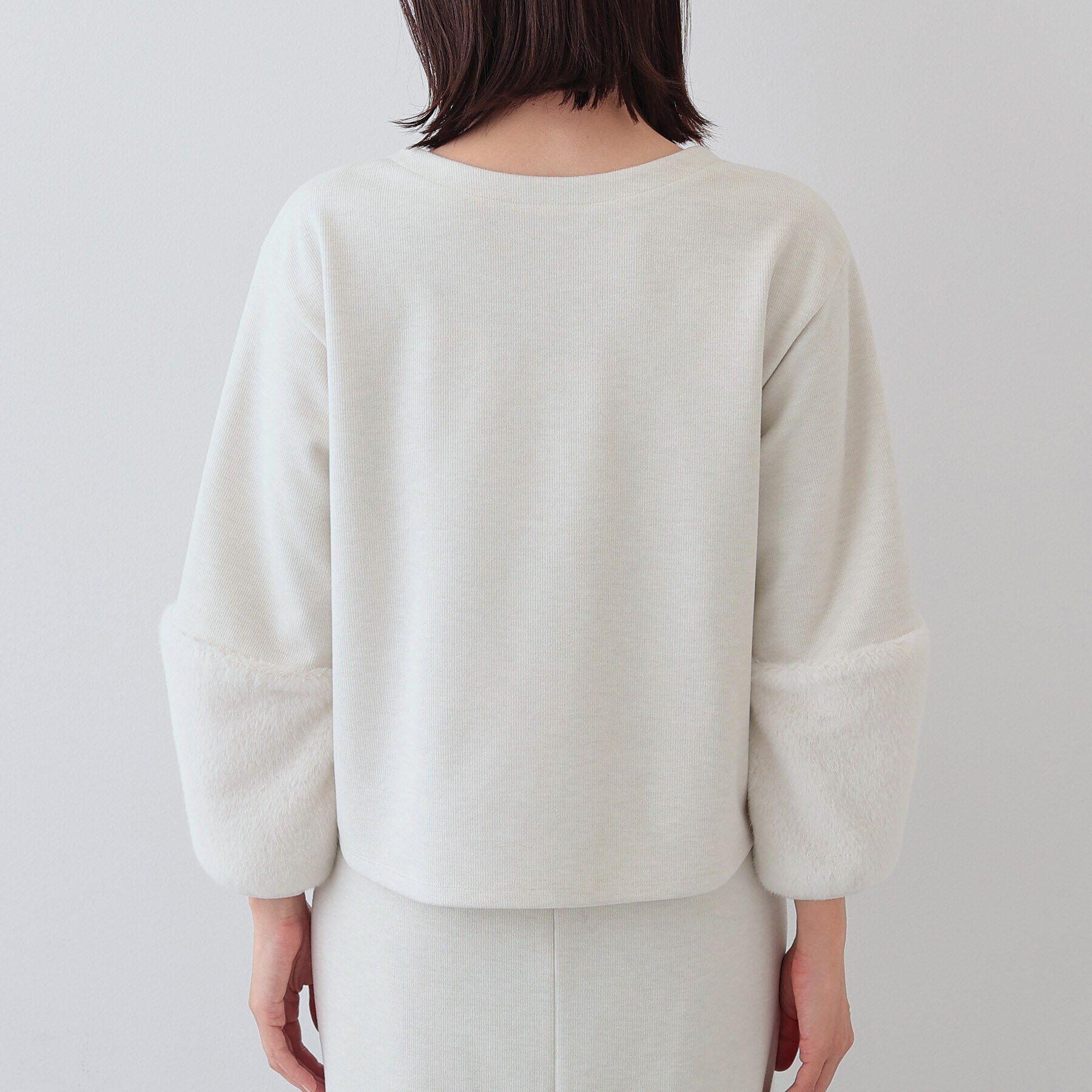 INDIVI「【洗える／UVケア／SETUP可能】メランジ調フェイクファー切り替えトップス」|Tシャツ・カットソー|