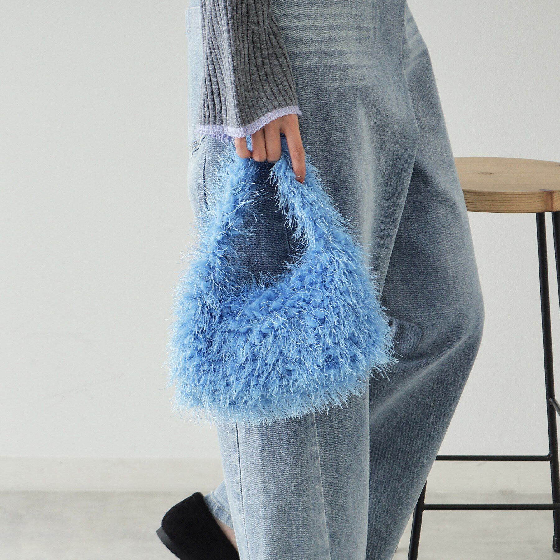 OPAQUE.CLIP「【2WAY】フリンジワンハンドルバッグ」|ハンドバッグ|ブルー(092)