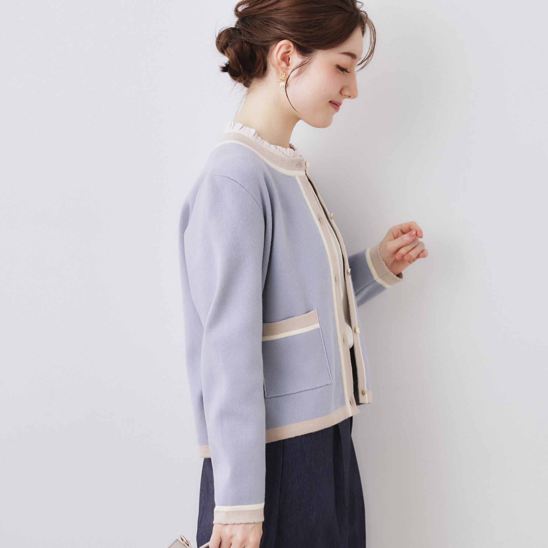 Couture broach「【通勤・着映え】配色 総針カーディ」|カーディガン|