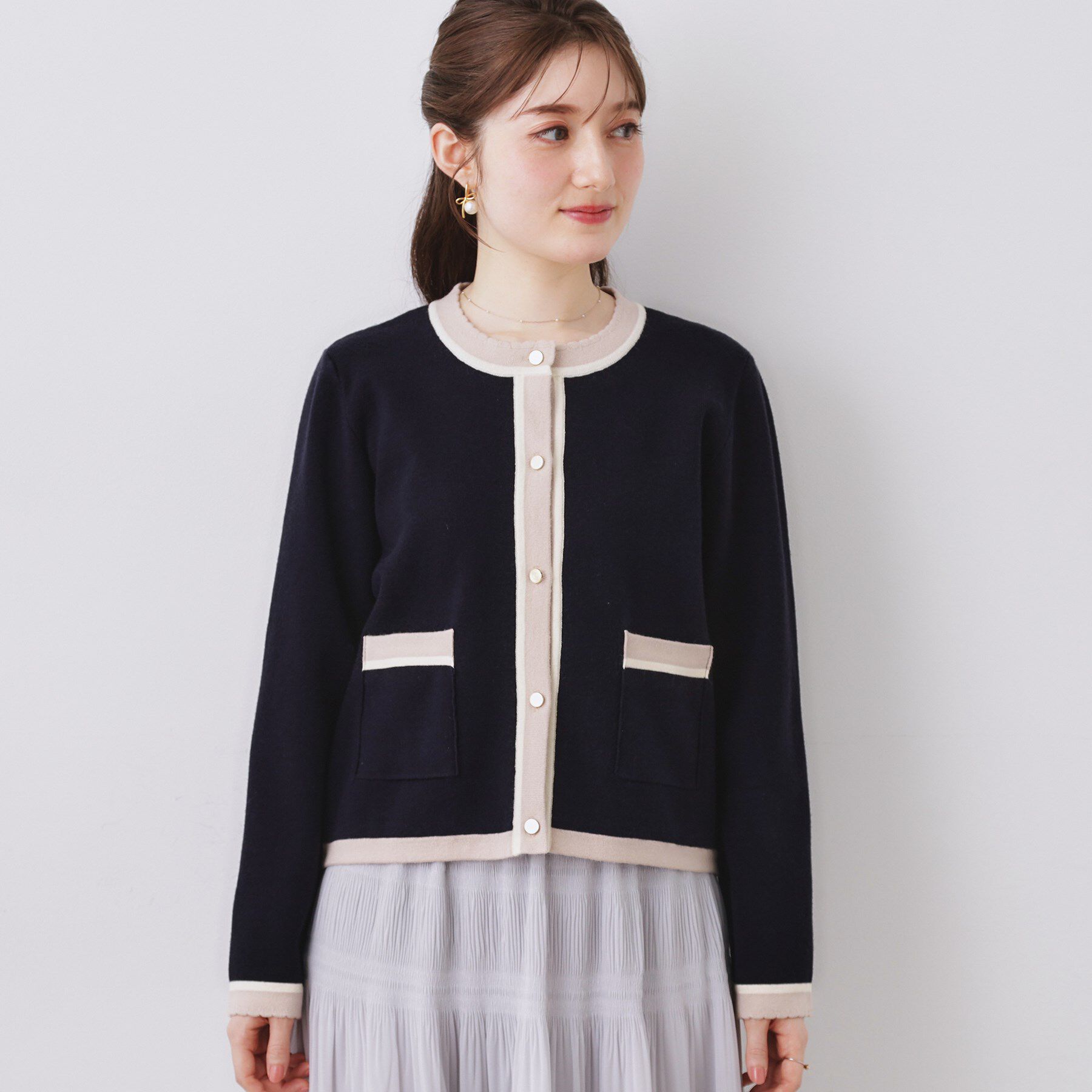 Couture broach「【通勤・着映え】配色 総針カーディ」|カーディガン|