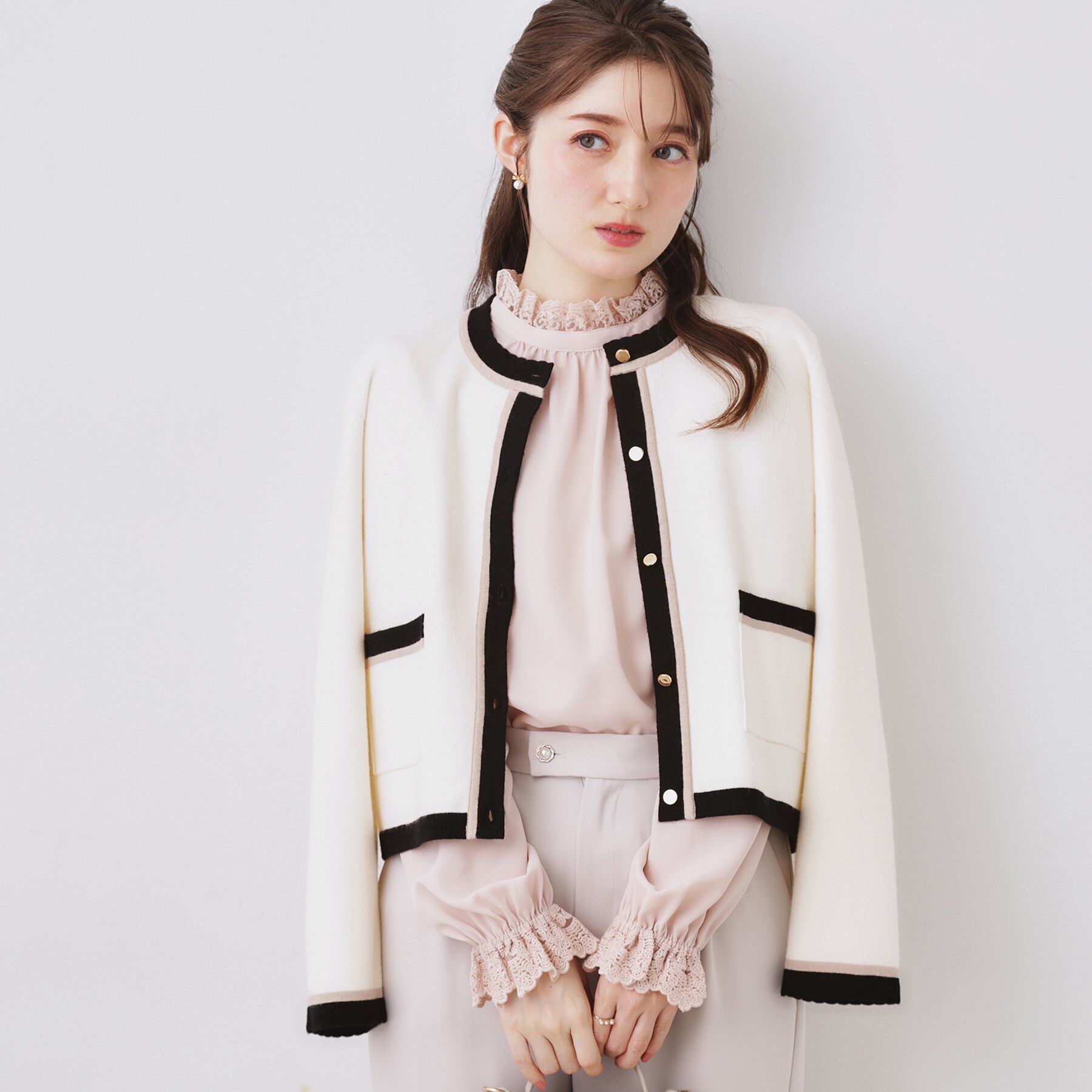 Couture broach「【通勤・着映え】配色 総針カーディ」|カーディガン|