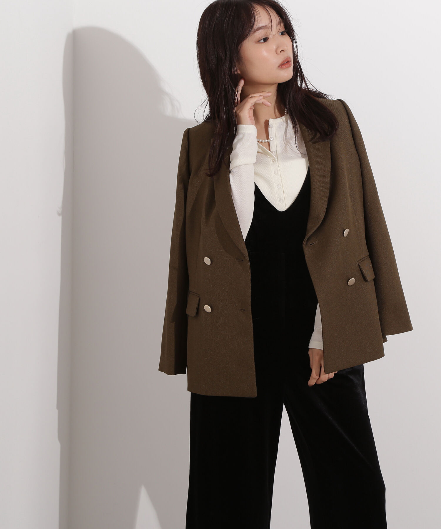  「ダブルブレストテーラードジャケット」|その他|カーキ