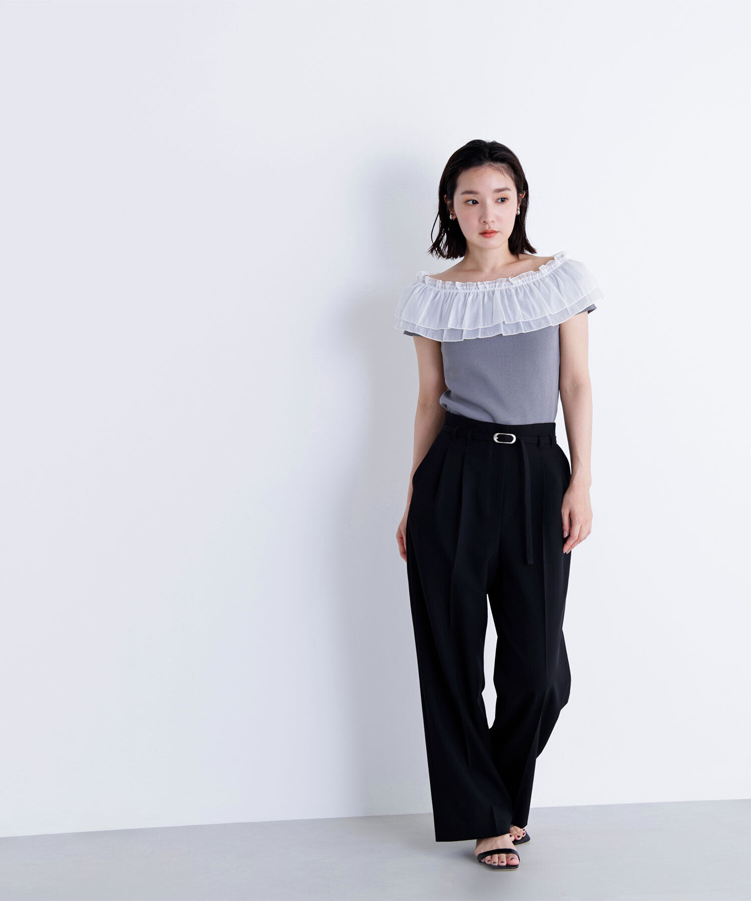  「オフショルフリルリボンニット」|ニット・セーター|