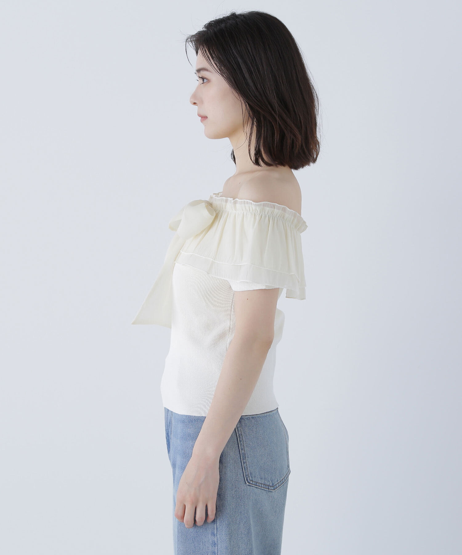  「オフショルフリルリボンニット」|ニット・セーター|