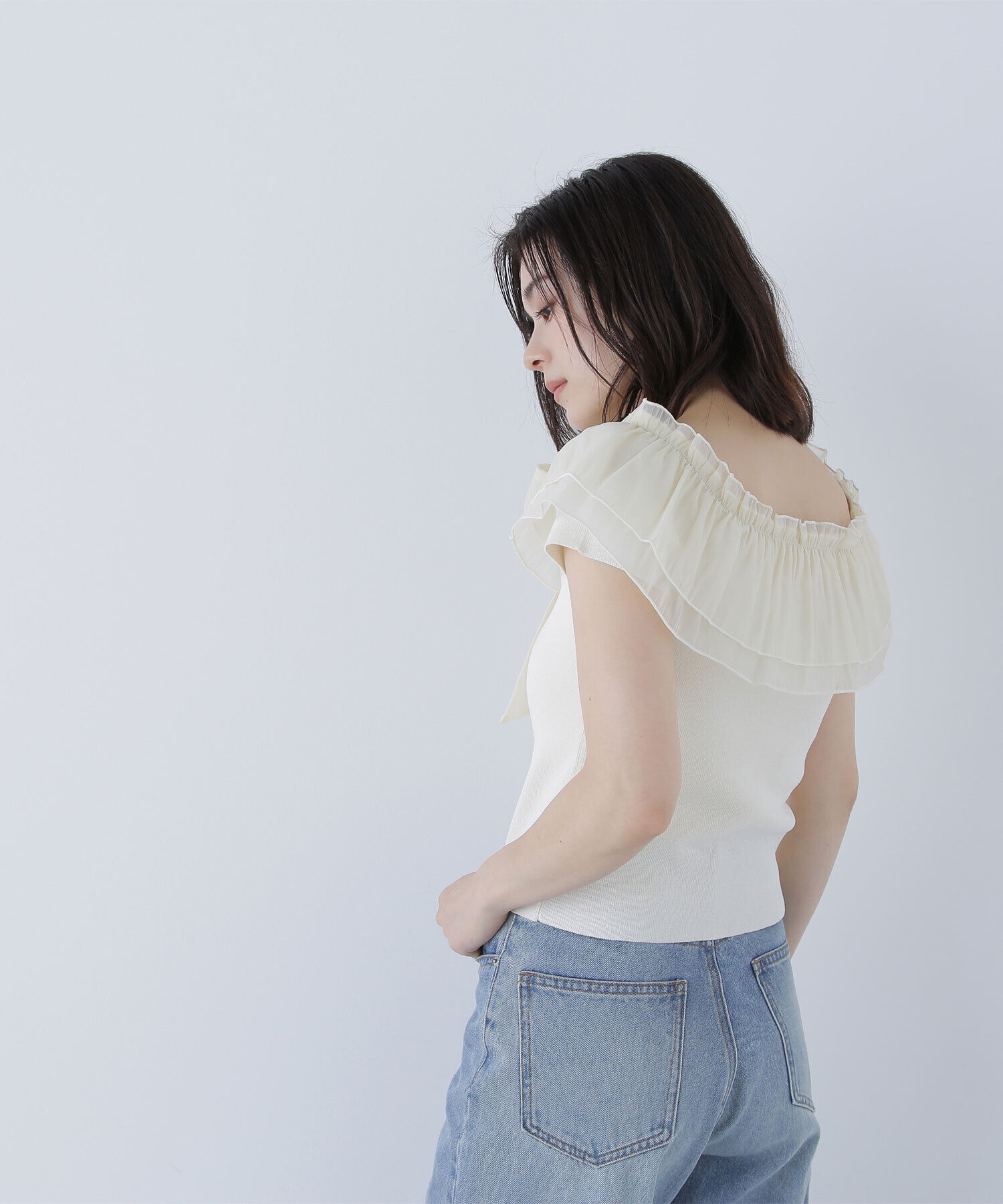  「オフショルフリルリボンニット」|ニット・セーター|