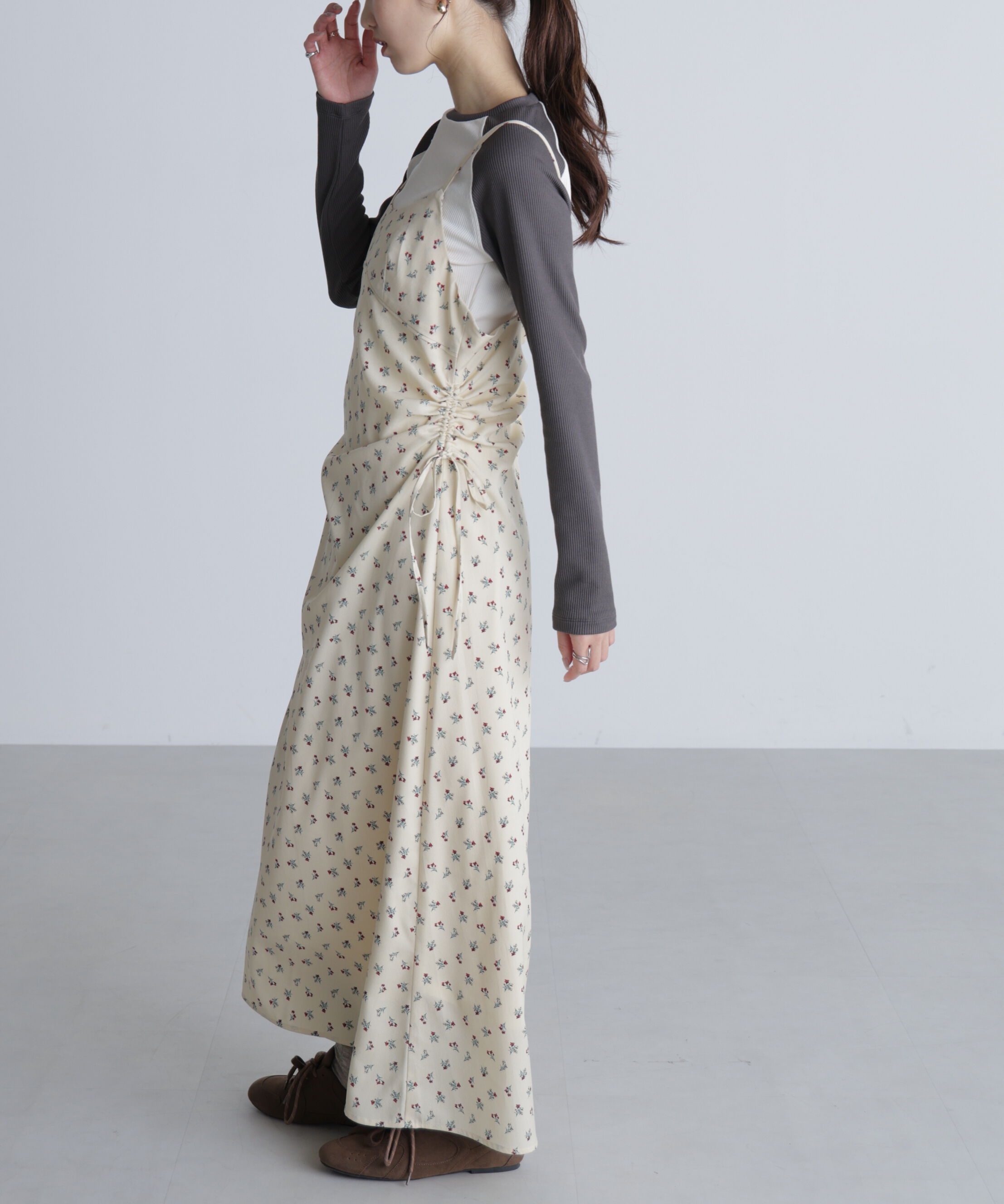  「小花柄ドロストキャミワンピース」|ワンピース|