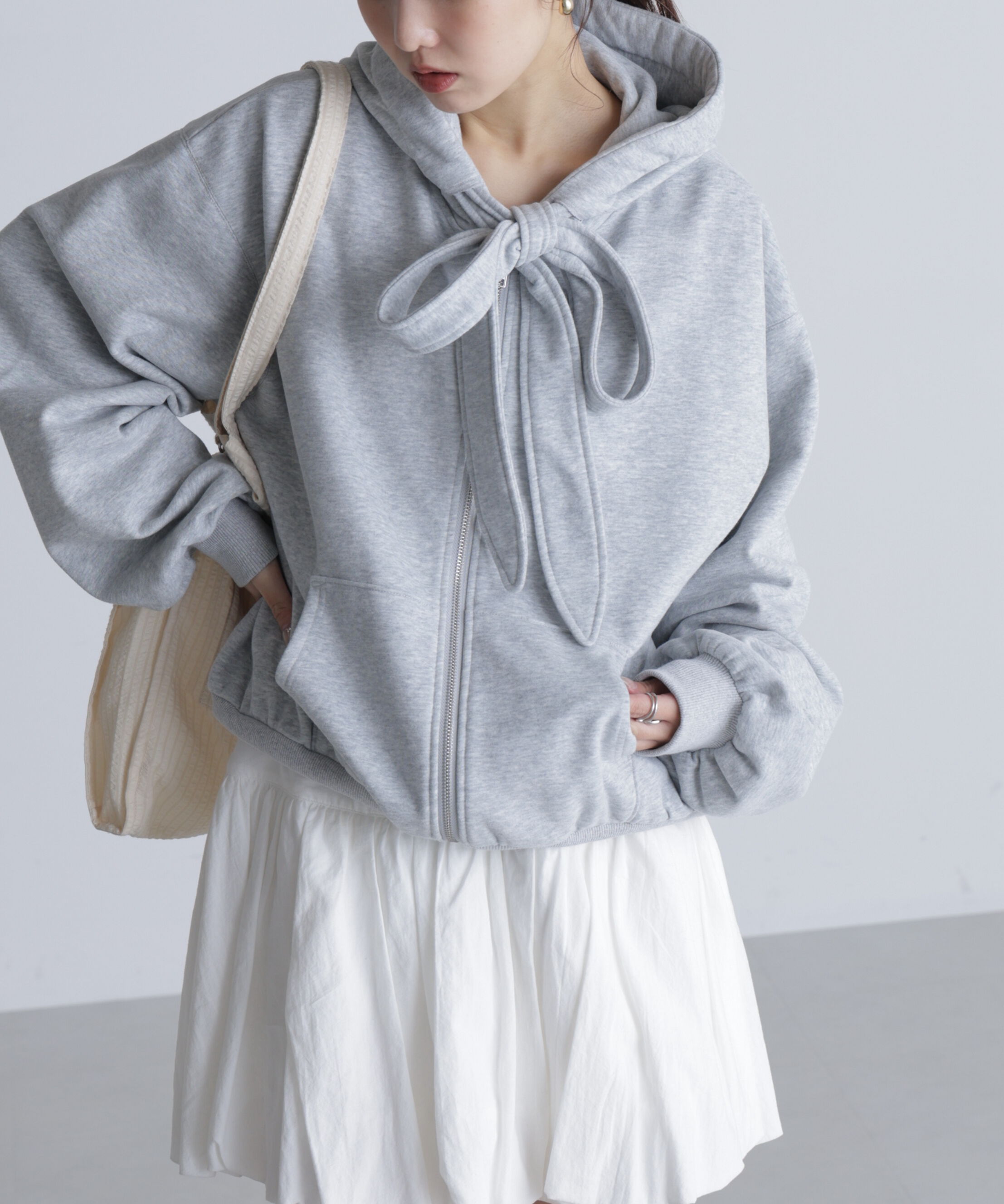  「起毛ビッグリボンジップパーカー」|Tシャツ・カットソー|