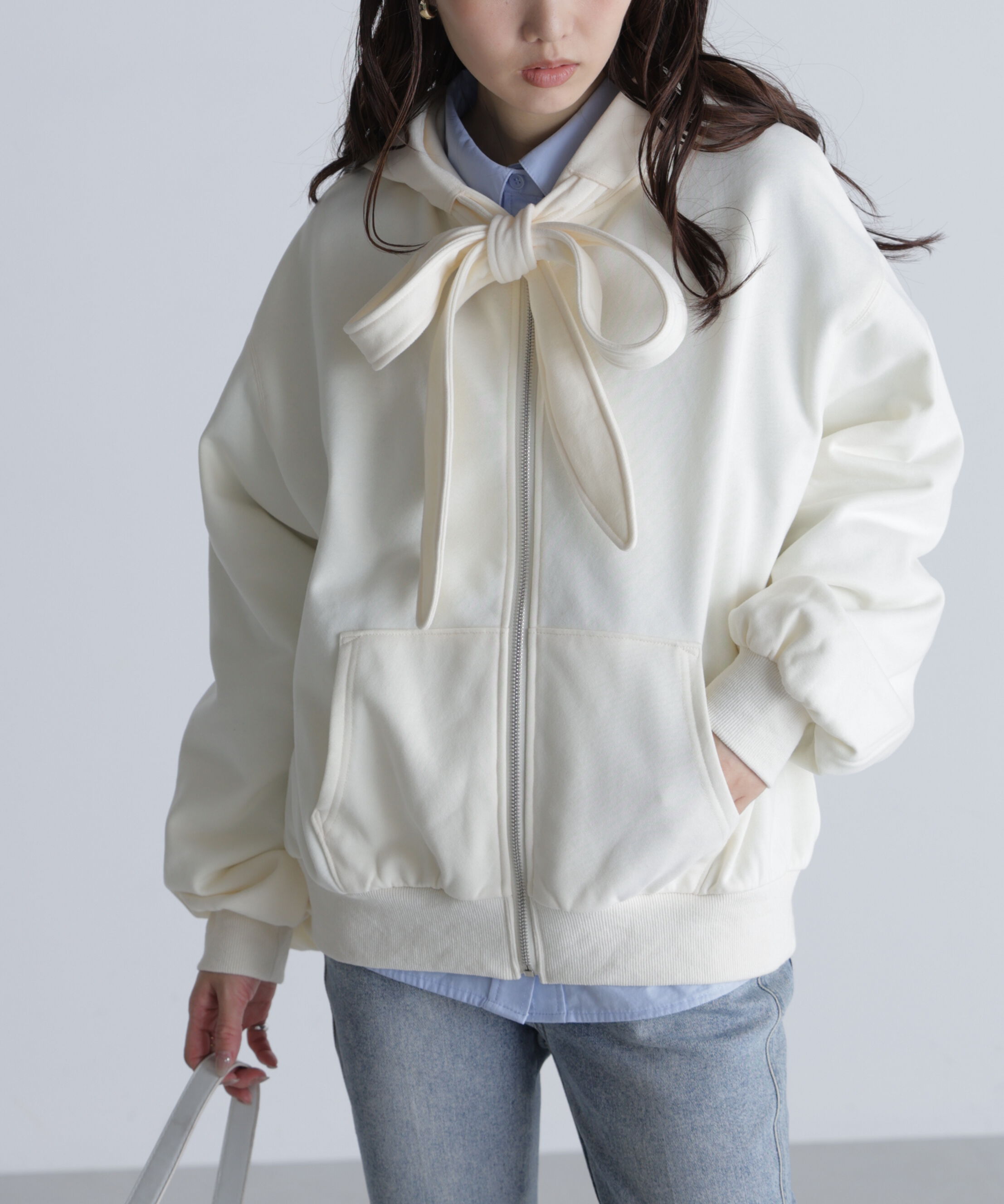  「起毛ビッグリボンジップパーカー」|Tシャツ・カットソー|オフ
