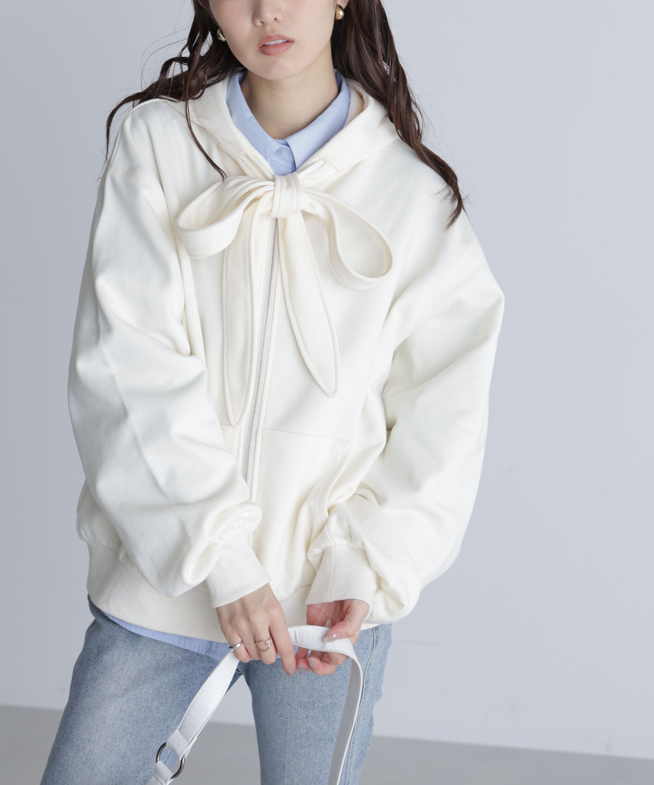  「起毛ビッグリボンジップパーカー」|Tシャツ・カットソー|