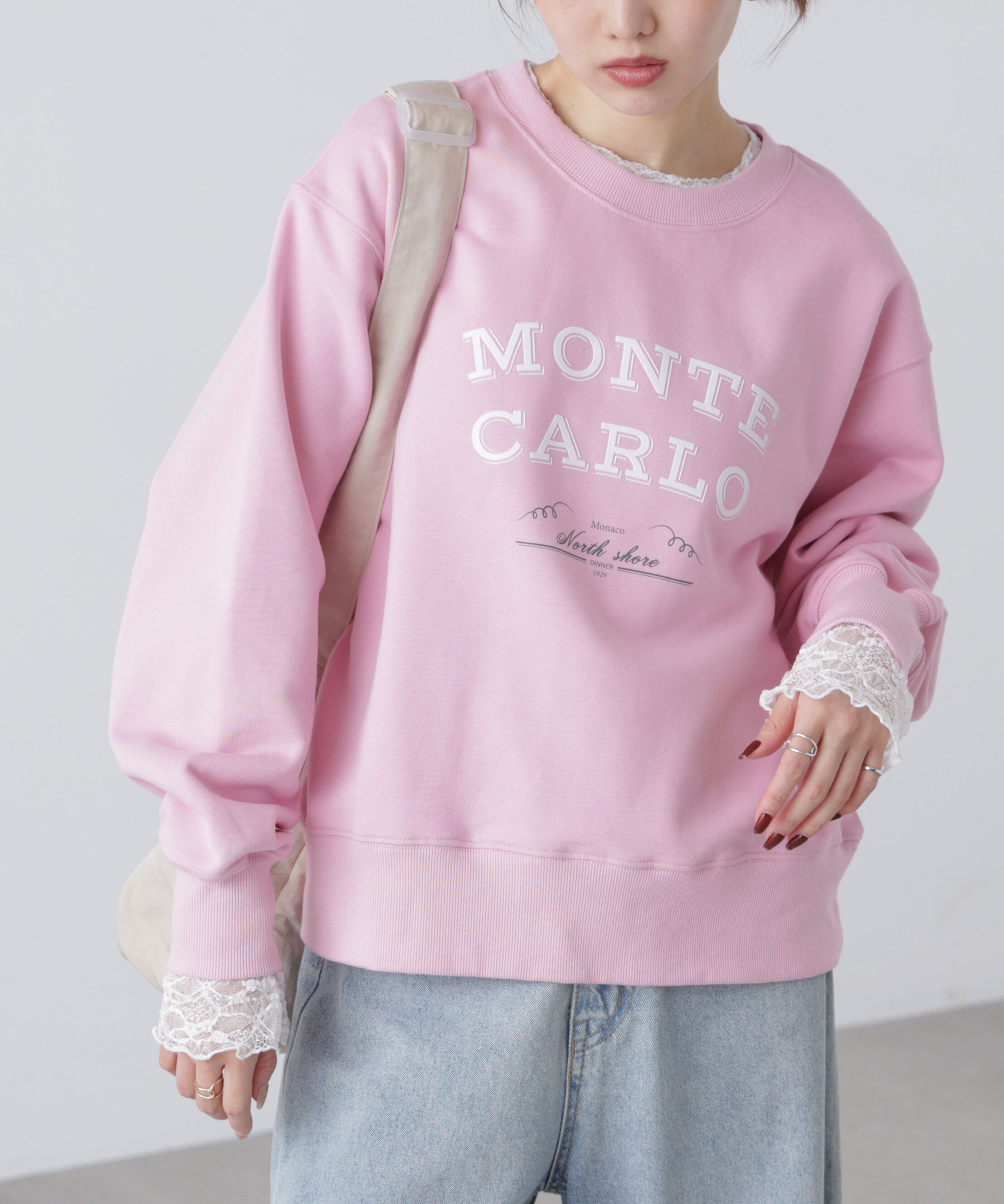  「フロッキーロゴ刺繍スウェット」|Tシャツ・カットソー|ピンク