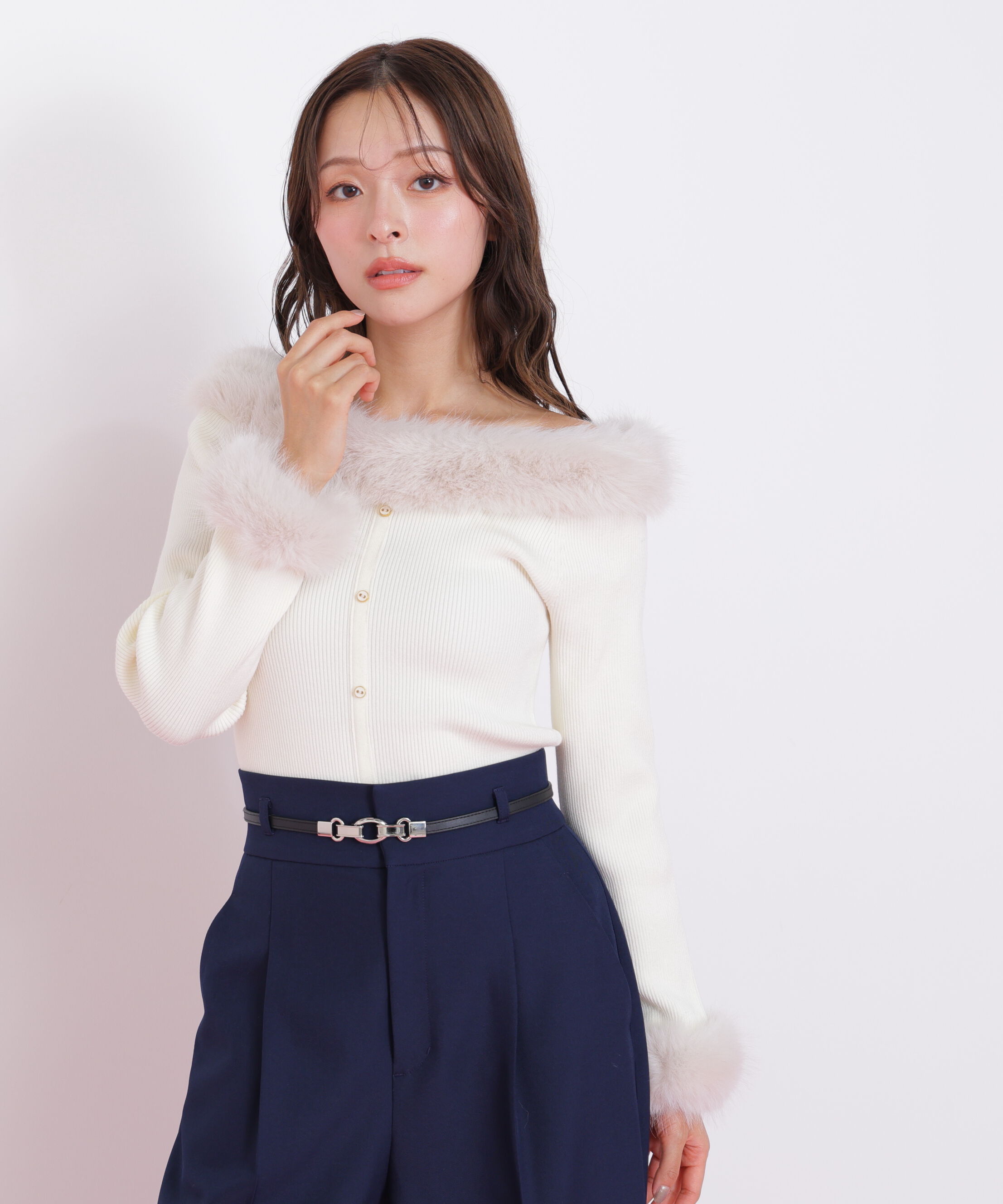  「フェイクファートリムニット」|ニット・セーター|