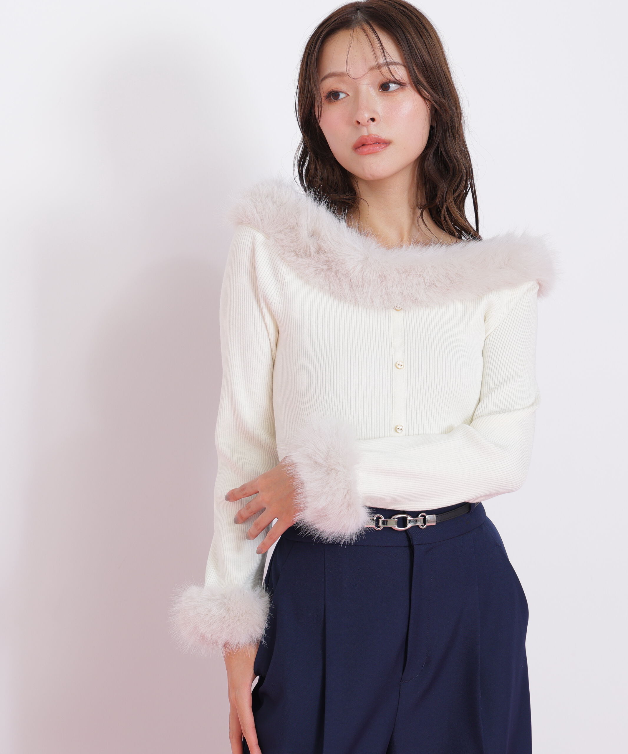  「フェイクファートリムニット」|ニット・セーター|