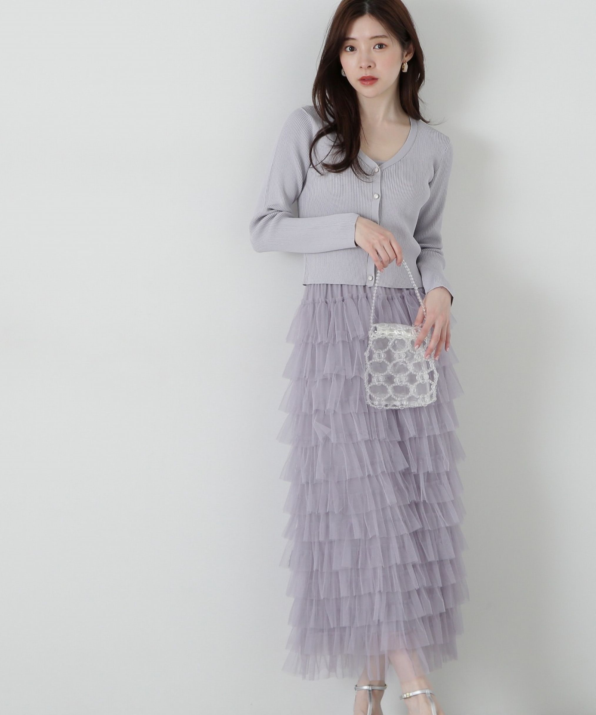 PROPORTION BODY DRESSING「Iラインチュールティアードスカート」|スカート|グレー