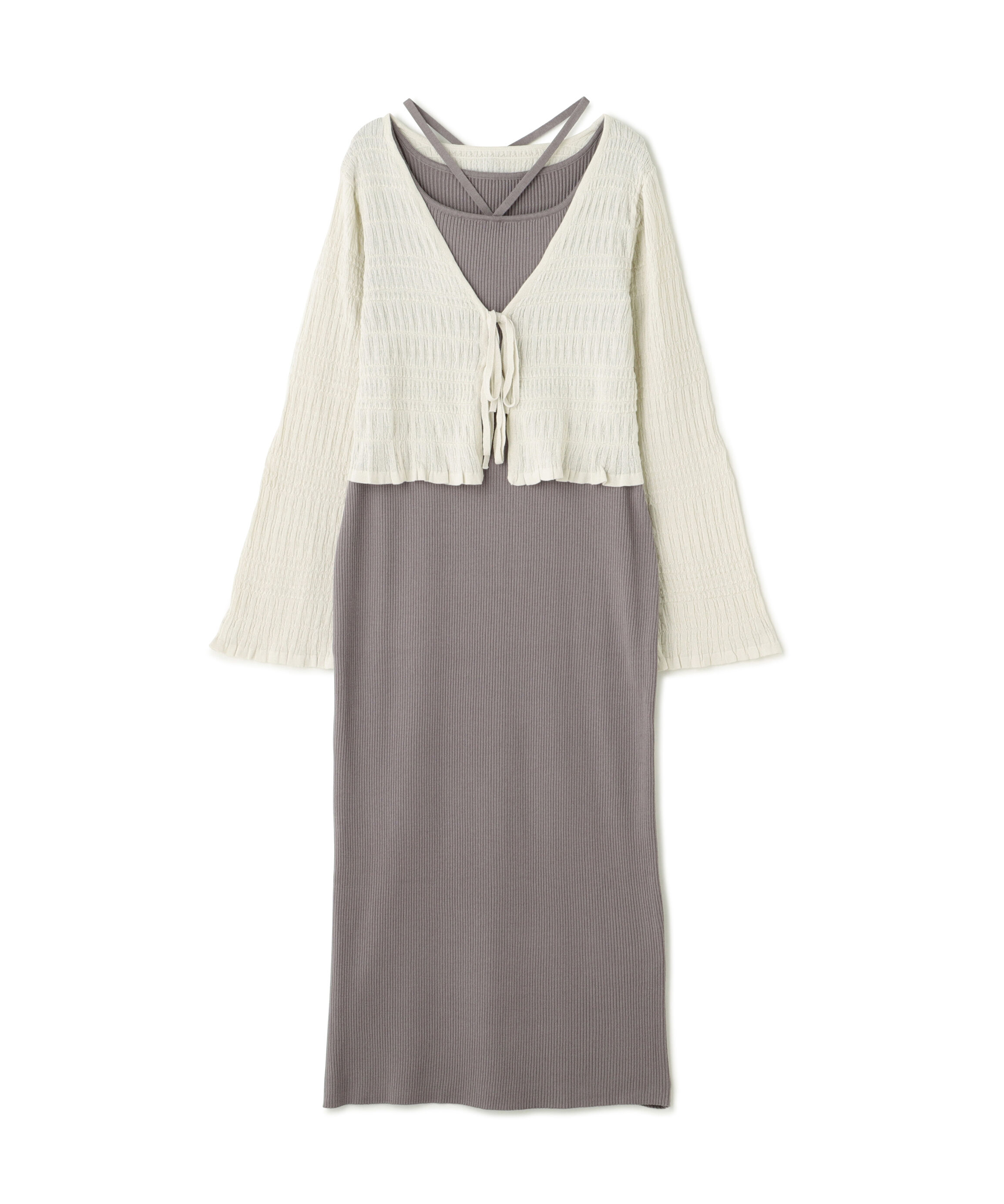 PROPORTION BODY DRESSING「《EDIT COLOGNE》シャーリング編みカーデセットニットワンピース」|ワンピース|