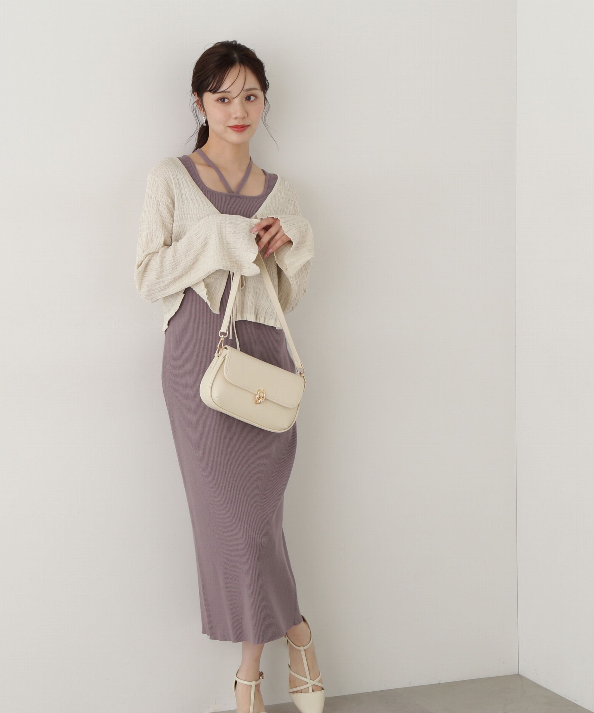 PROPORTION BODY DRESSING「《EDIT COLOGNE》シャーリング編みカーデセットニットワンピース」|ワンピース|