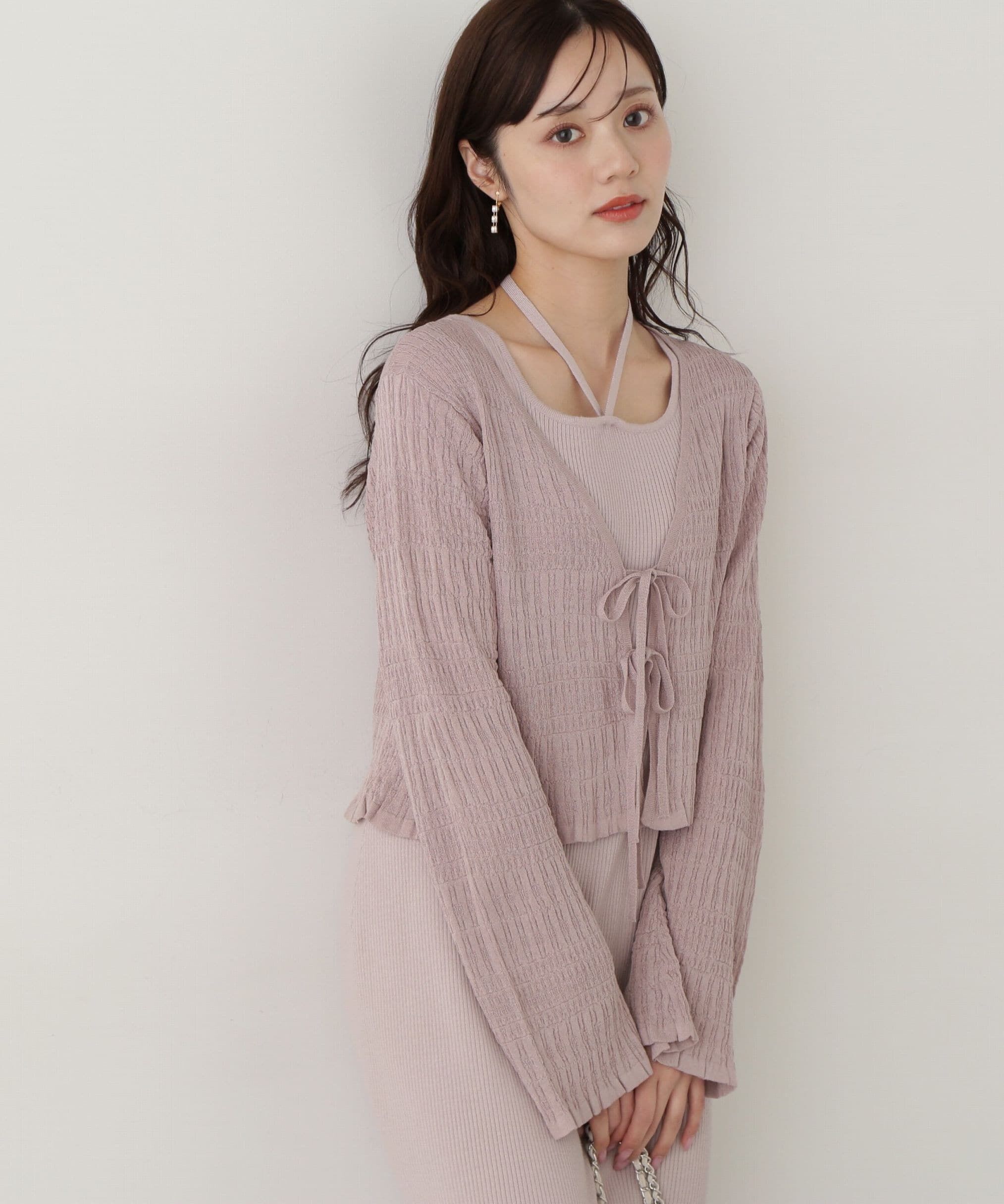 PROPORTION BODY DRESSING「《EDIT COLOGNE》シャーリング編みカーデセットニットワンピース」|ワンピース|