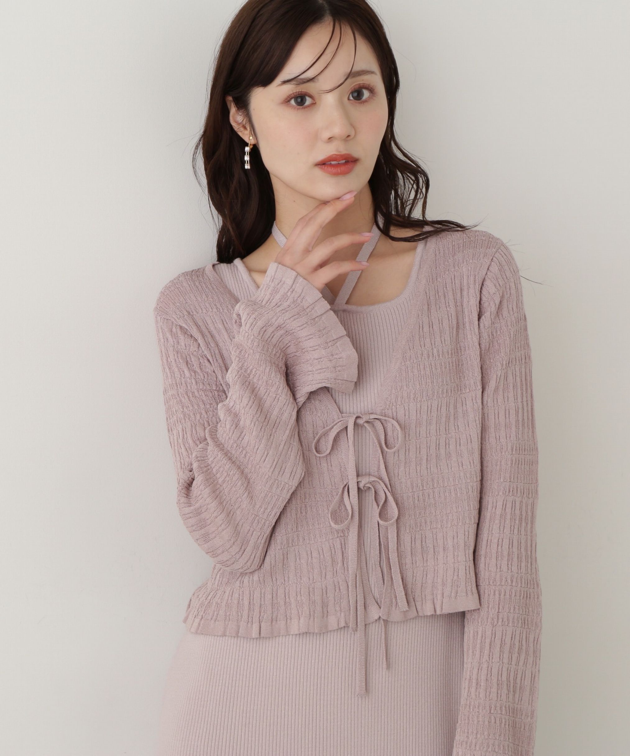 PROPORTION BODY DRESSING「《EDIT COLOGNE》シャーリング編みカーデセットニットワンピース」|ワンピース|