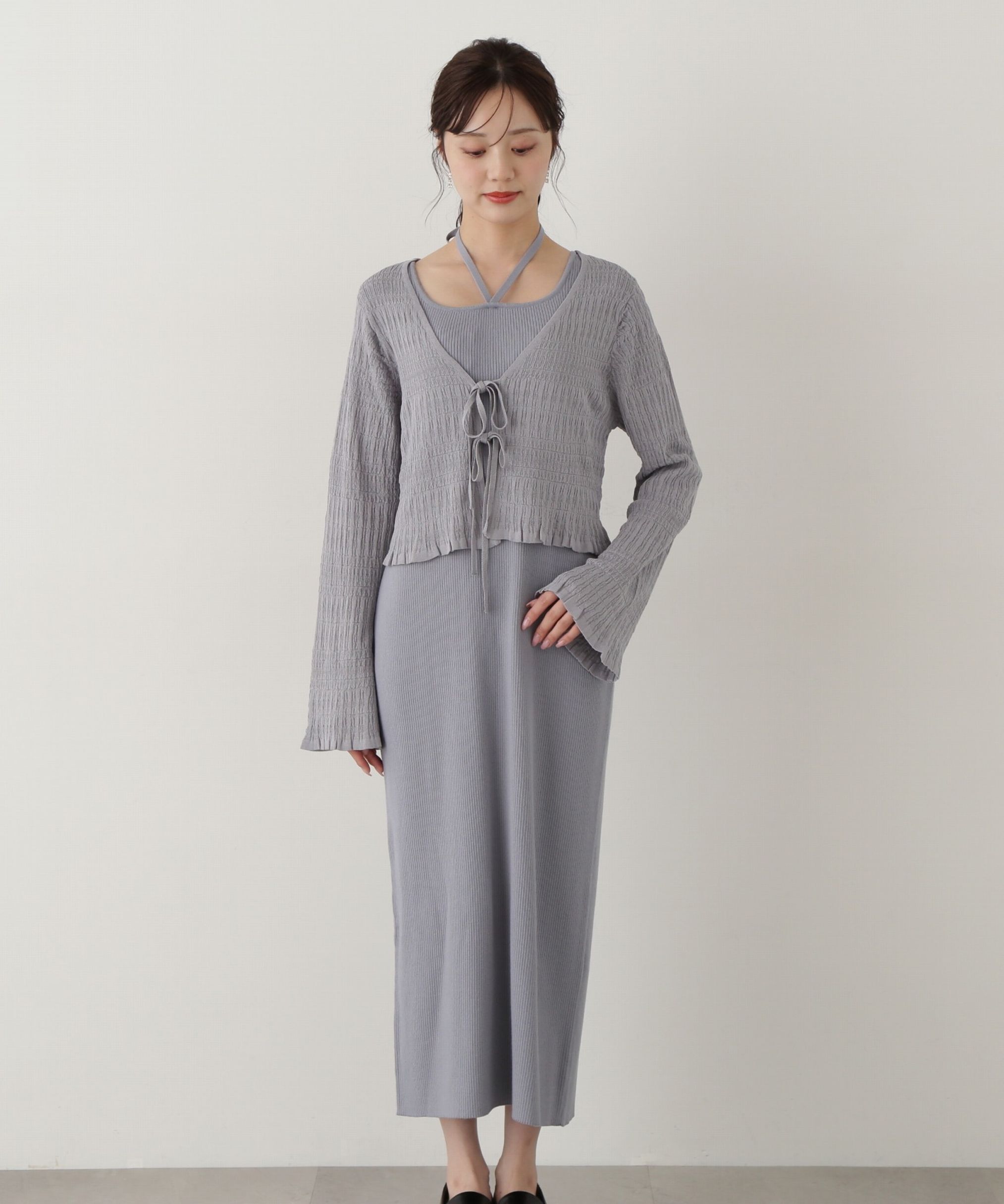 PROPORTION BODY DRESSING「《EDIT COLOGNE》シャーリング編みカーデセットニットワンピース」|ワンピース|