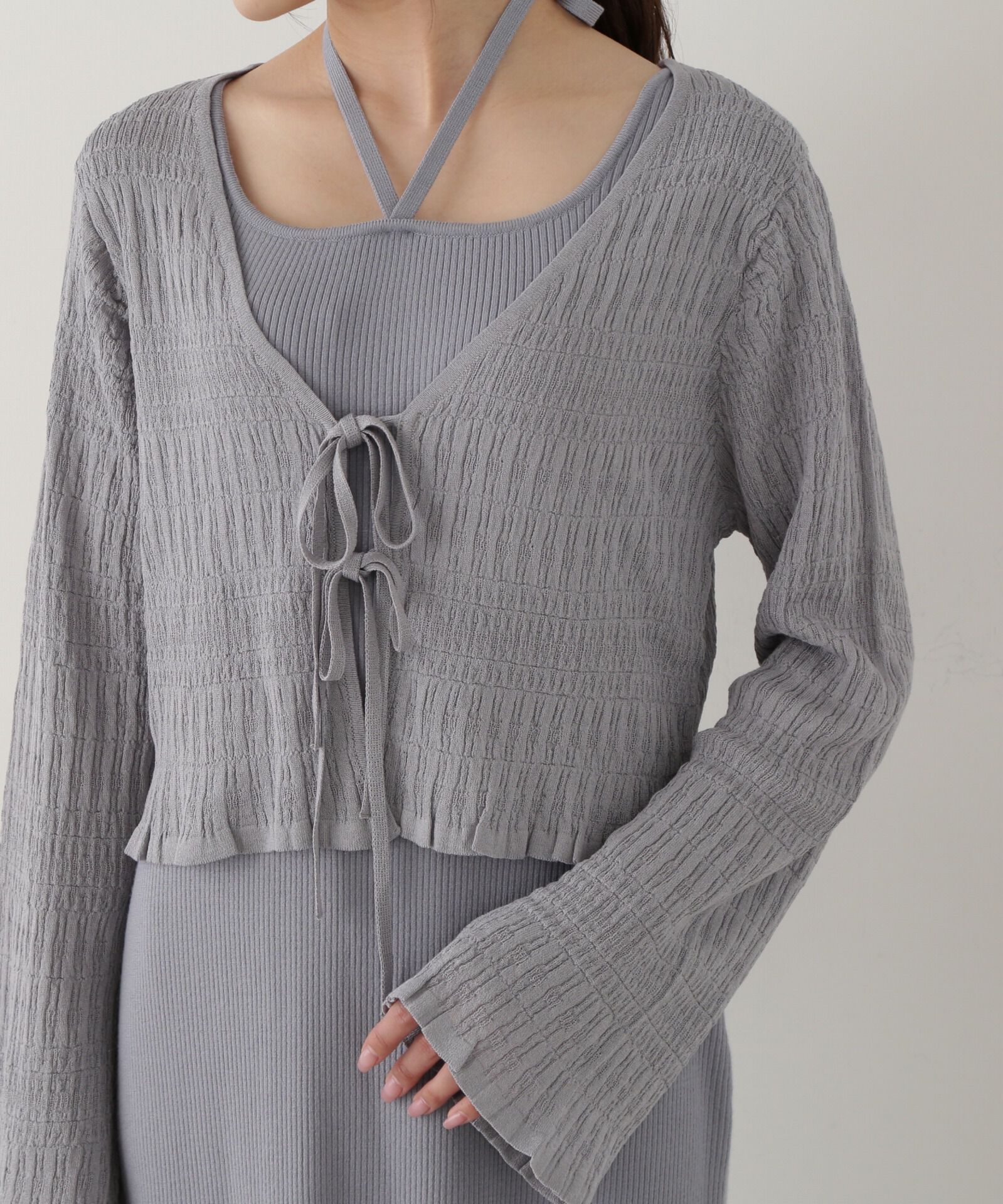 PROPORTION BODY DRESSING「《EDIT COLOGNE》シャーリング編みカーデセットニットワンピース」|ワンピース|