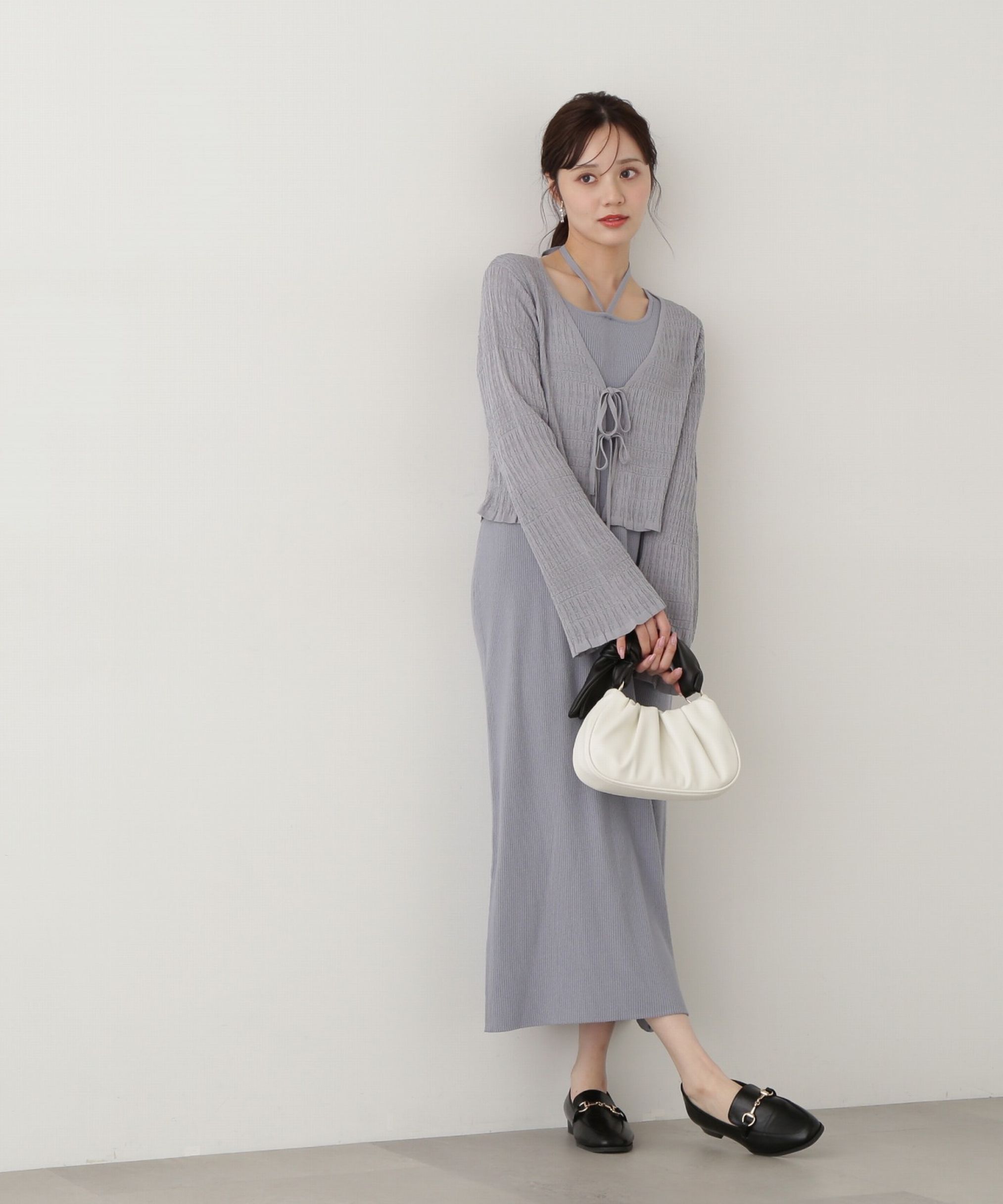 PROPORTION BODY DRESSING「《EDIT COLOGNE》シャーリング編みカーデセットニットワンピース」|ワンピース|