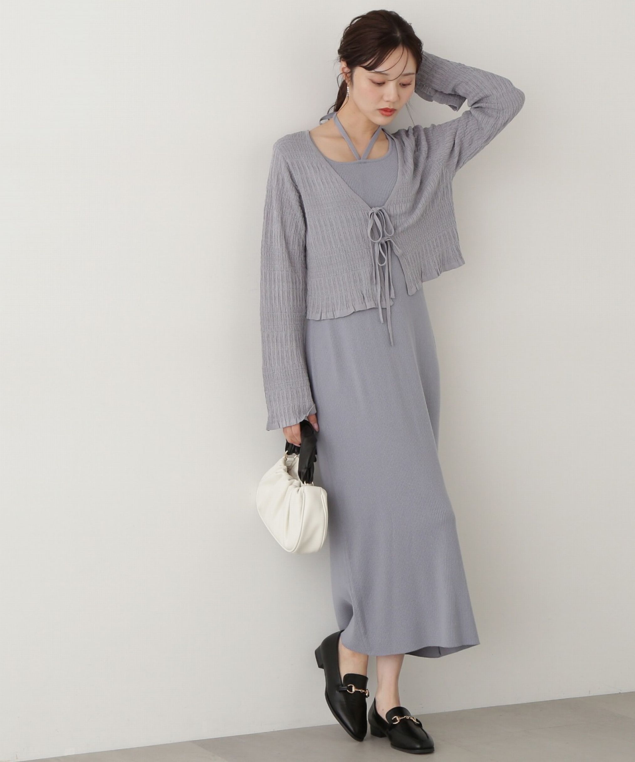 PROPORTION BODY DRESSING「《EDIT COLOGNE》シャーリング編みカーデセットニットワンピース」|ワンピース|