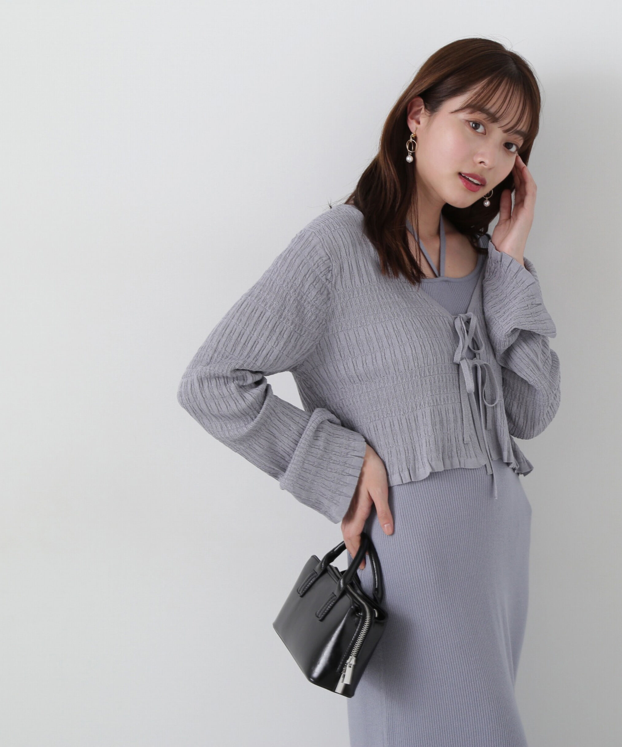 PROPORTION BODY DRESSING「《EDIT COLOGNE》シャーリング編みカーデセットニットワンピース」|ワンピース|