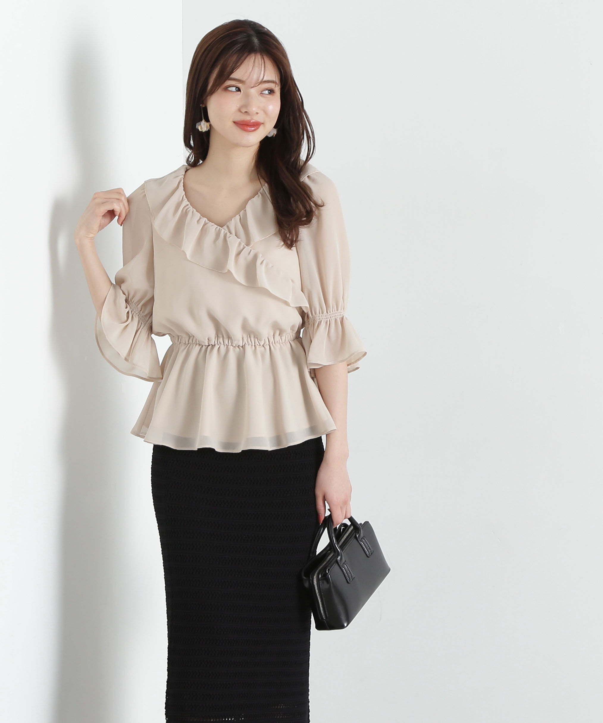 PROPORTION BODY DRESSING「ラッフルカシュクールブラウス」|シャツ・ブラウス|ベージュ