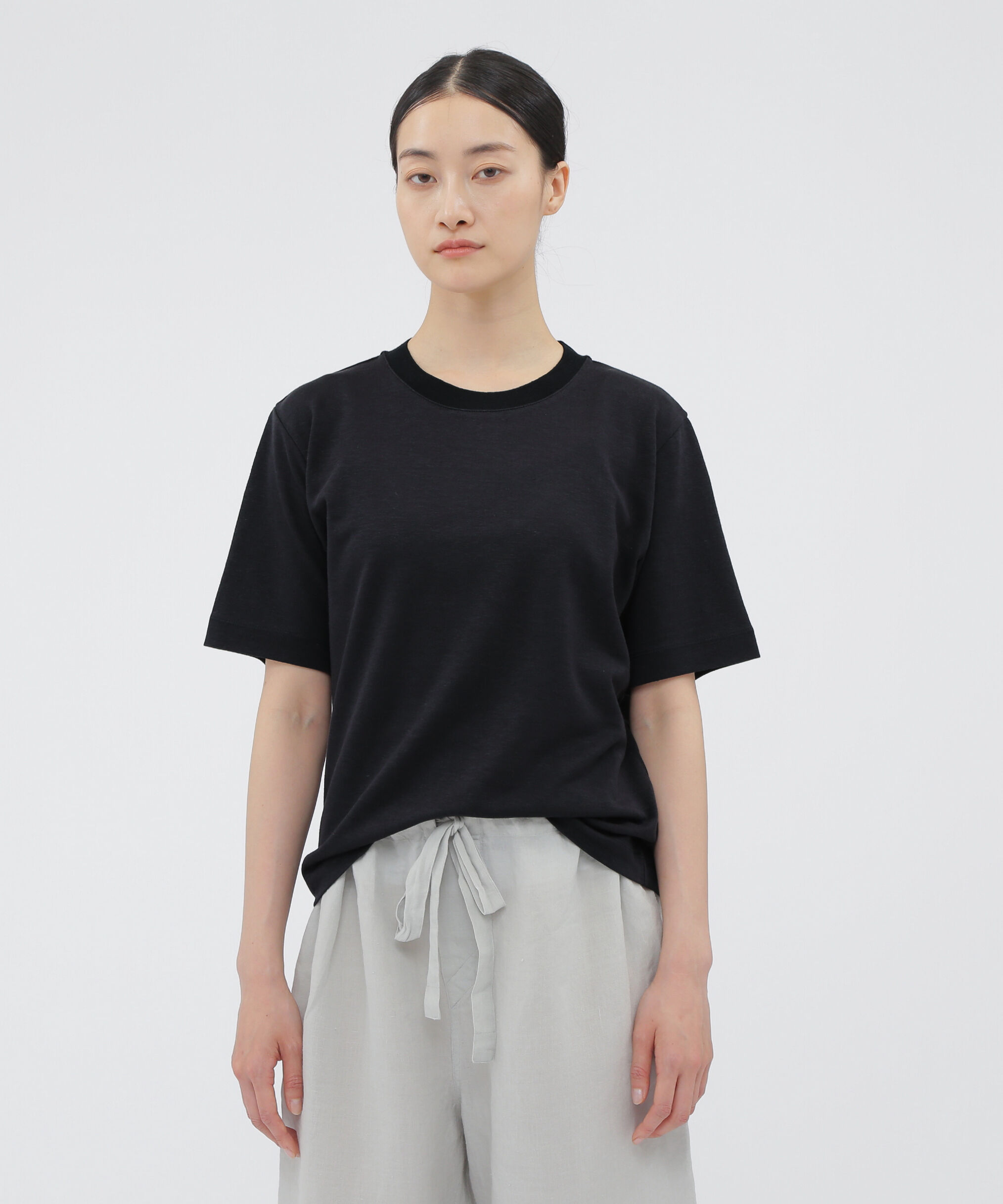 MARGARET HOWELL HOUSEHOLDGOODS「PLATED LINEN COTTON TOP」|Tシャツ・カットソー|DARK NAVY1