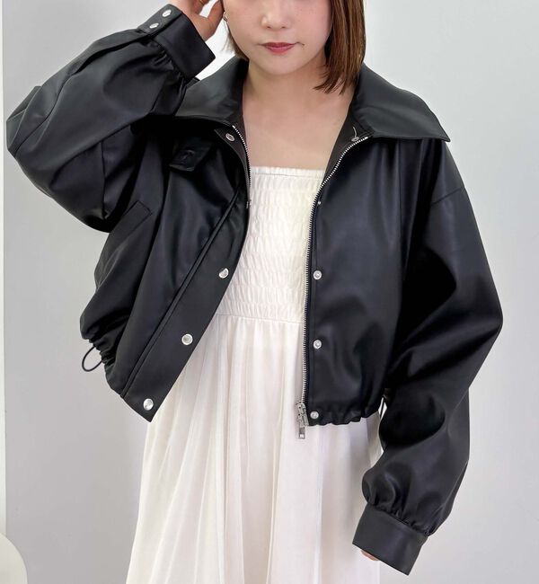 archives「２ｗａｙカラーフェイクレザーショートブルゾン」|その他|BLACK