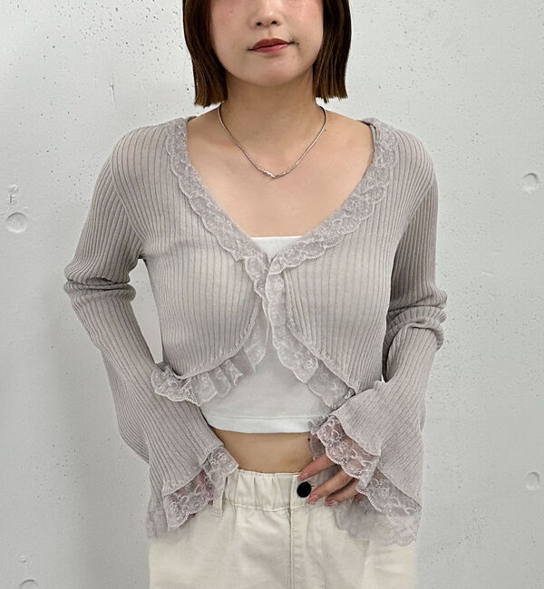 archives「レーストリミングニットカーディガン」|カーディガン|GRAY