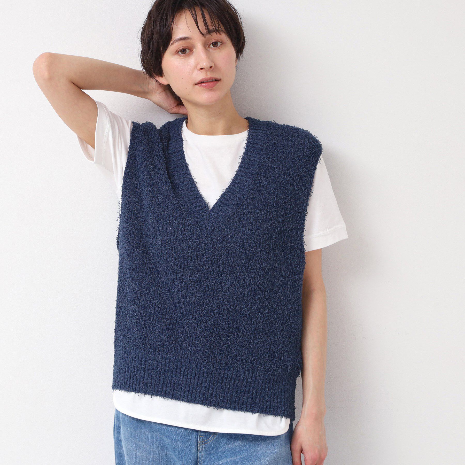Dessin「【洗える】シャギーベスト」|ベスト・ジレ|ブルー(092)
