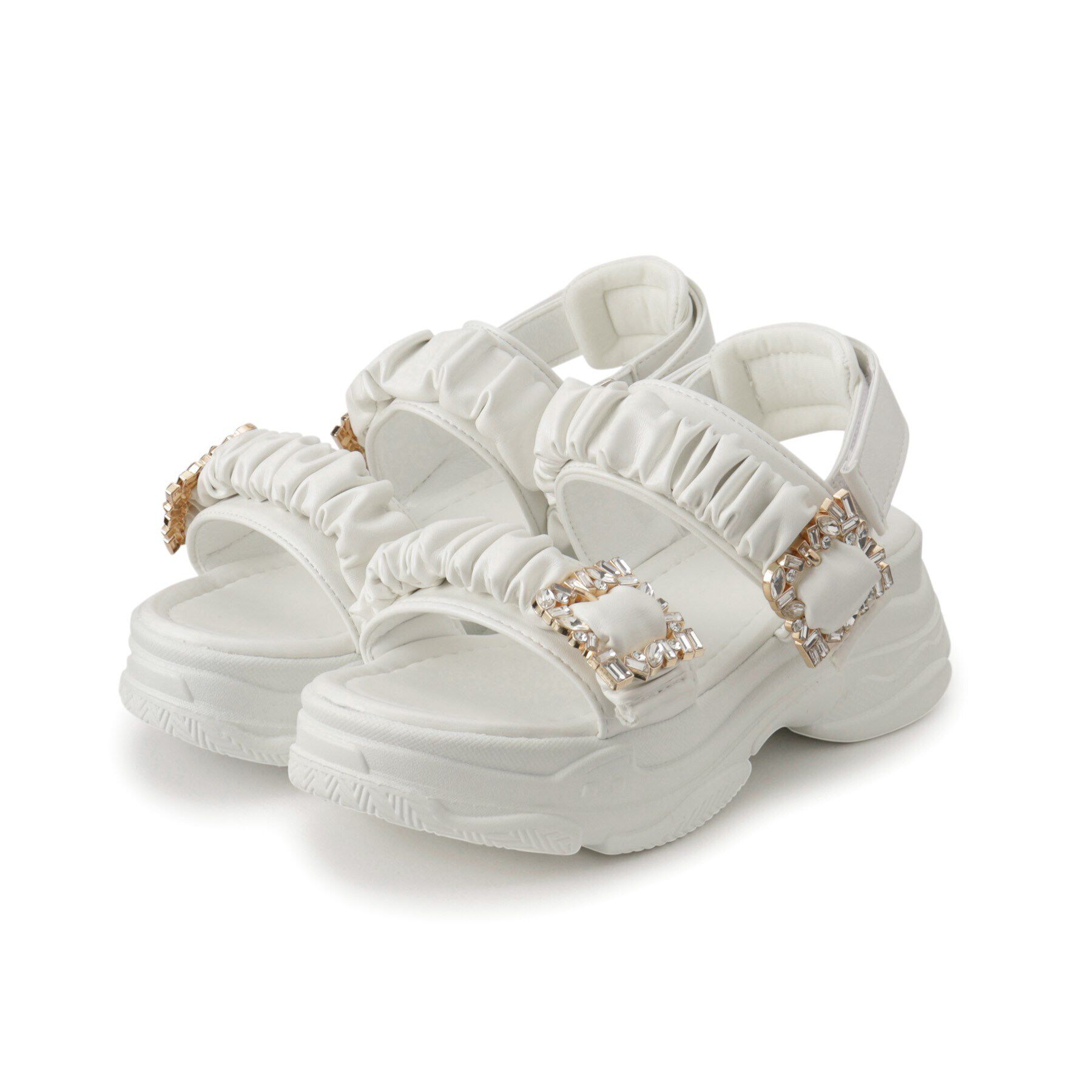 csT&P「厚底 ギャザーベルトビジューバックルサンダル」|サンダル|