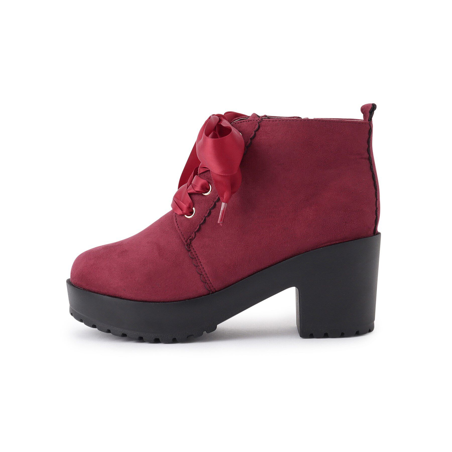 csT&P「厚底ガーリーレースアップフラワーカットブーツ」|ショートブーツ|