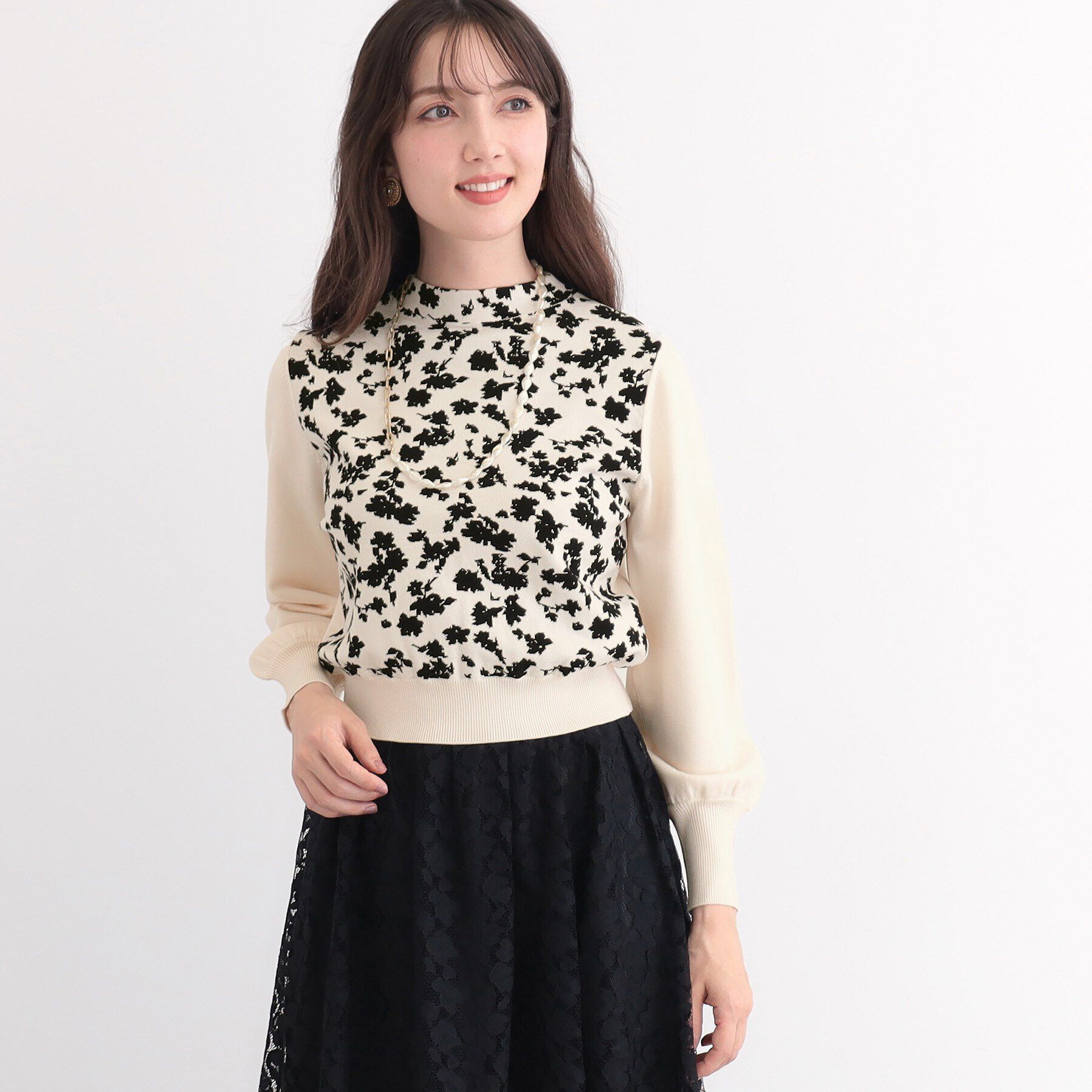 SunaUna「【春色！／フラワージャカード】フェミニンニット」|ニット・セーター|アイボリー(104)