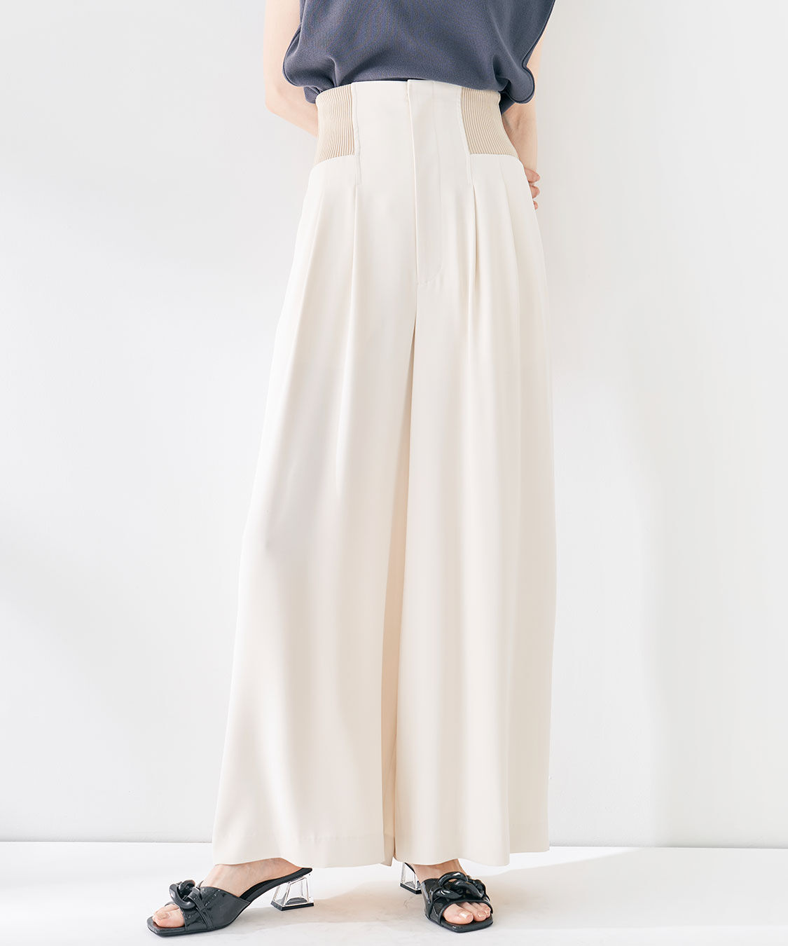 COCO DEAL「コルセットリブワイドパンツ」|スラックス|