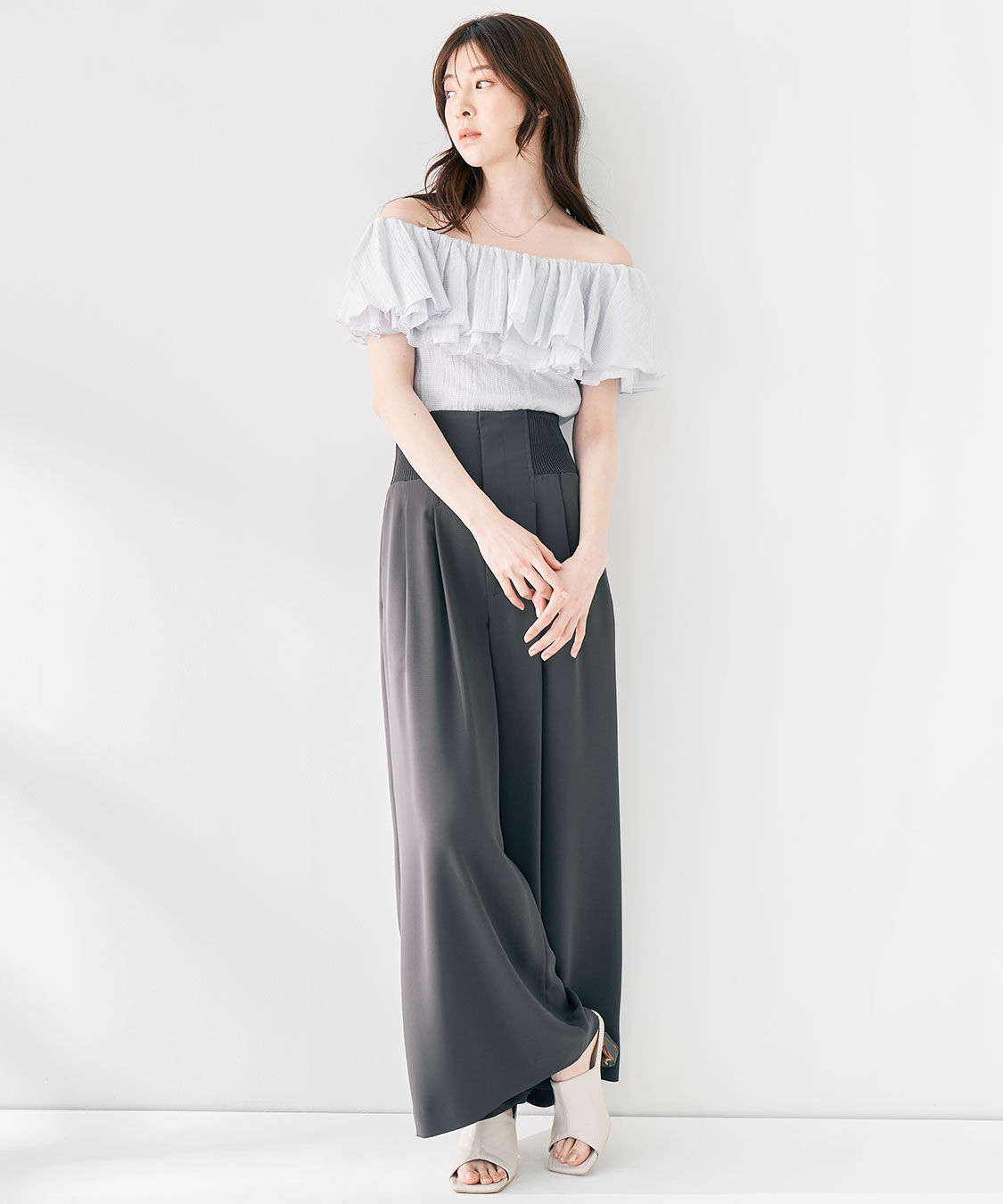 COCO DEAL「コルセットリブワイドパンツ」|スラックス|