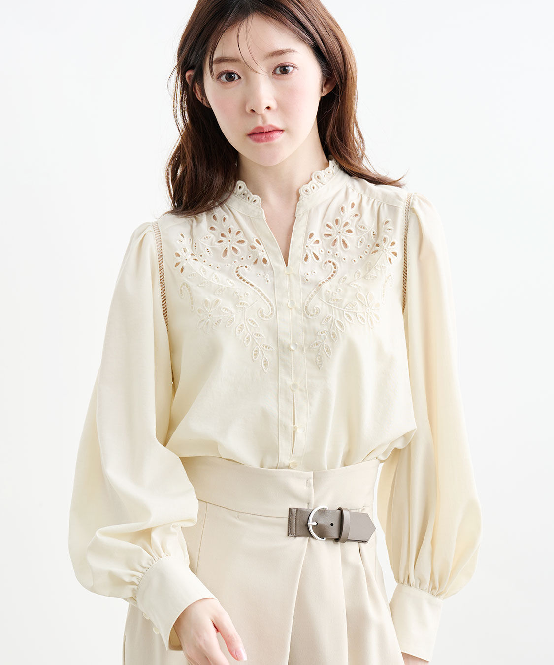 COCO DEAL「カットワーク刺繍ボリュームスリーブブラウス」|シャツ・ブラウス|