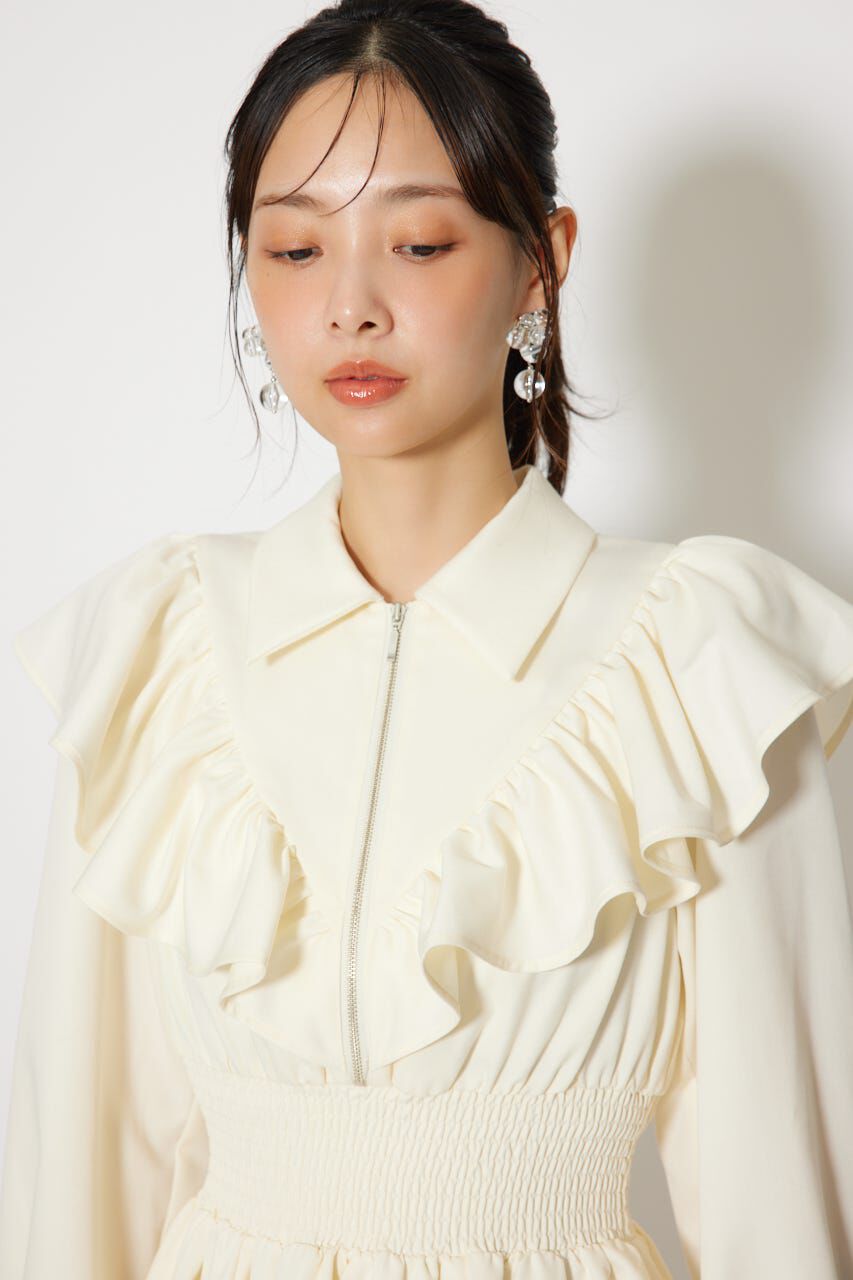 rienda「フロントZIPフリルミニシャツワンピース」|ワンピース|