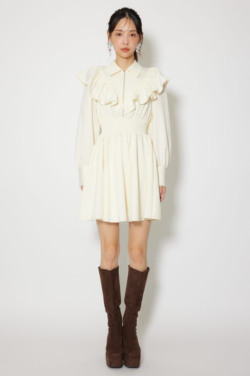 rienda「フロントZIPフリルミニシャツワンピース」|ワンピース|
