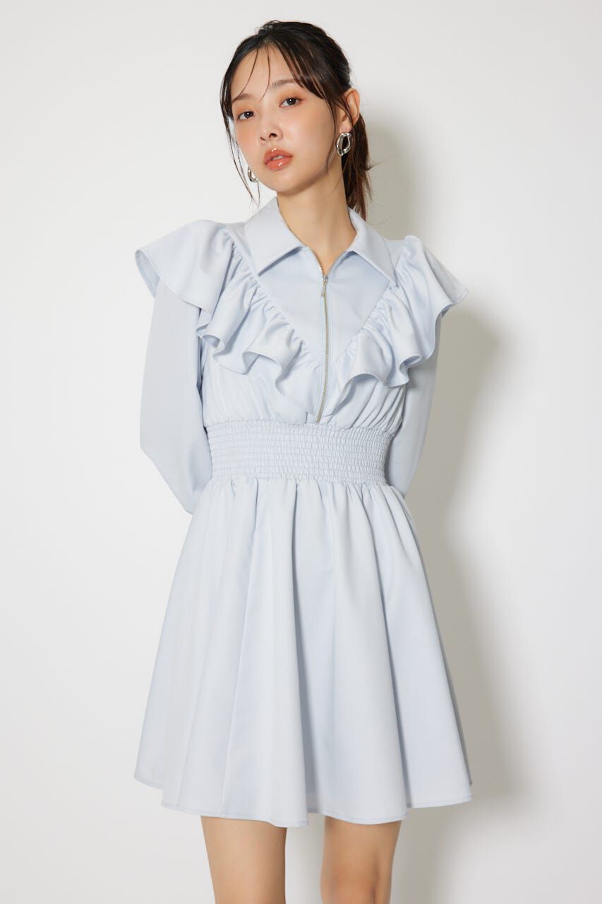 rienda「フロントZIPフリルミニシャツワンピース」|ワンピース|