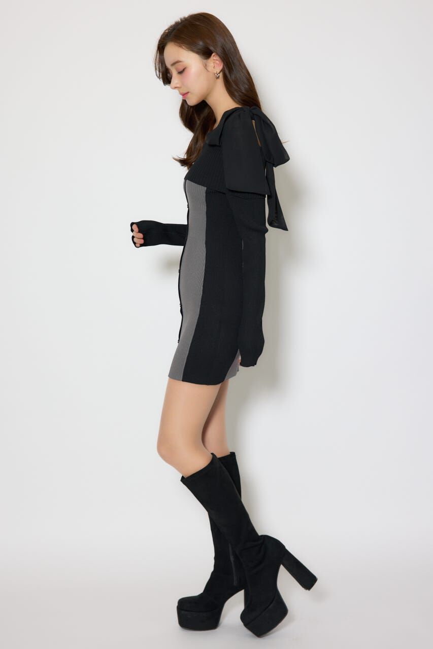 rienda「バイカラーオフショルリボンニットミニワンピース」|ワンピース|