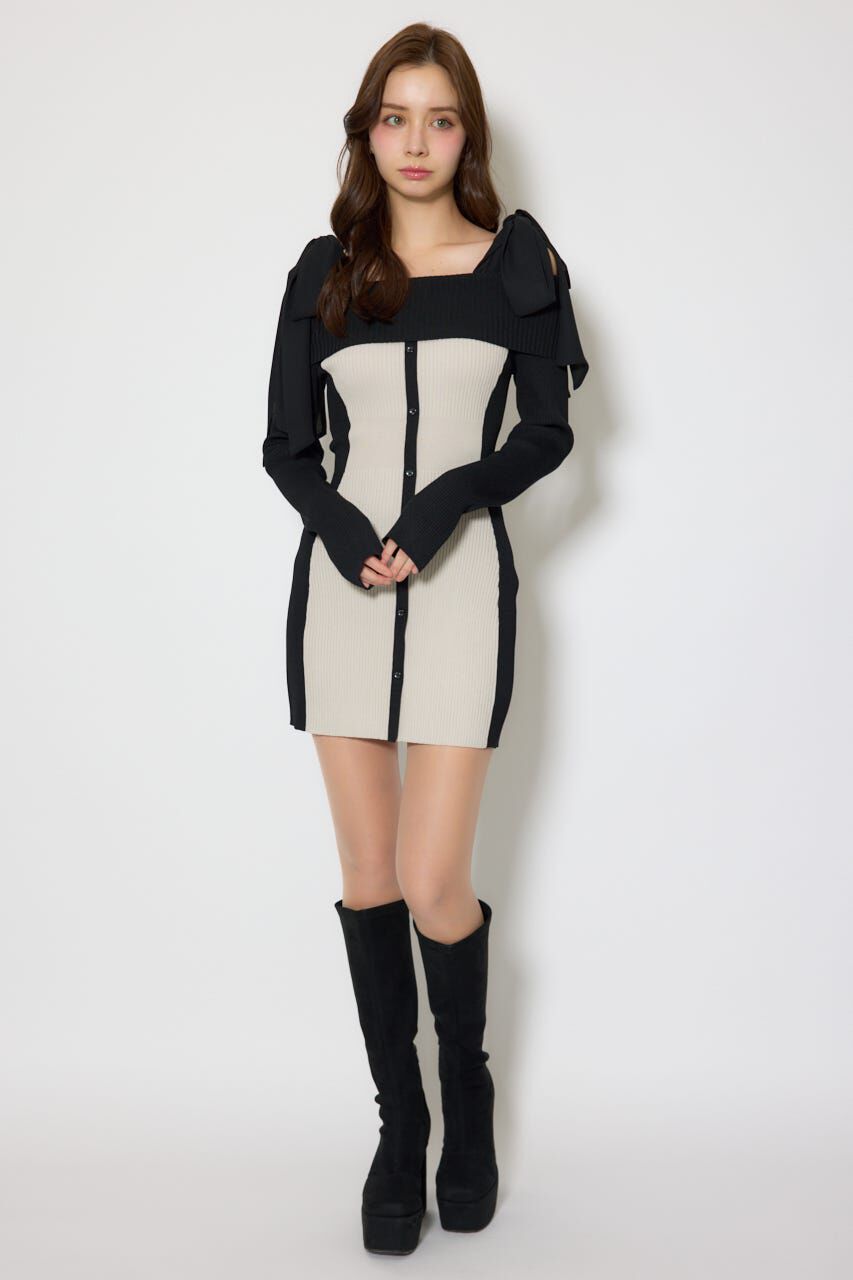 rienda「バイカラーオフショルリボンニットミニワンピース」|ワンピース|