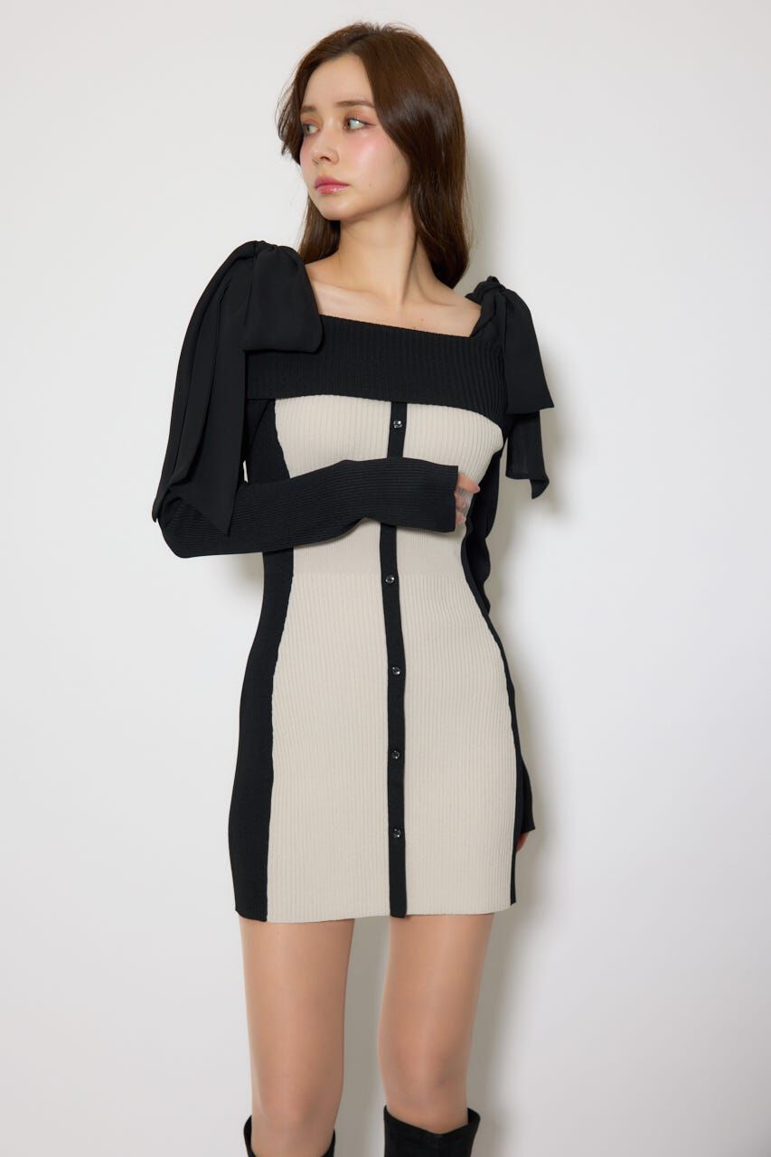 rienda「バイカラーオフショルリボンニットミニワンピース」|ワンピース|