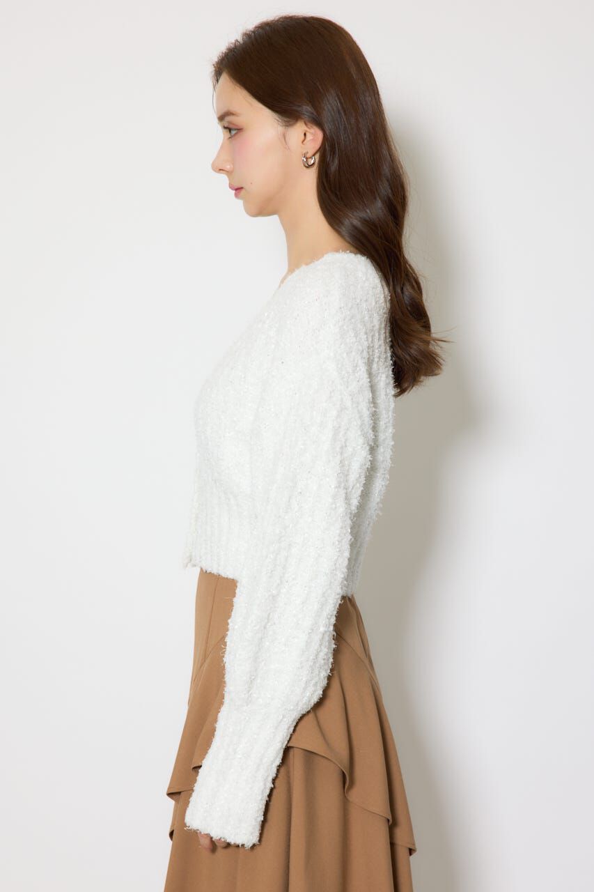 rienda「デザインボタンオフショルニットカーディガントップス」|ニット・セーター|