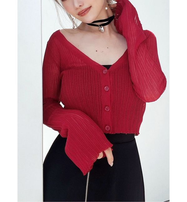 RESEXXY「シアーニットタイトカーディガン【セットアップ着用可能】」|カーディガン|レッド