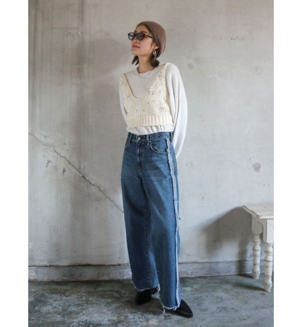 Ungrid「サイドカットオフストレートデニム」|デニム|