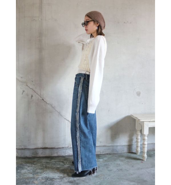 Ungrid「サイドカットオフストレートデニム」|デニム|